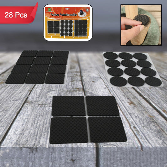 rubber furniture pads self‑sticking, non‑slip chair leg pads 28 pc, noise insulation rubber floor protectors, round adhesive rubber furniture grips, durable furniture anti‑scratch pads