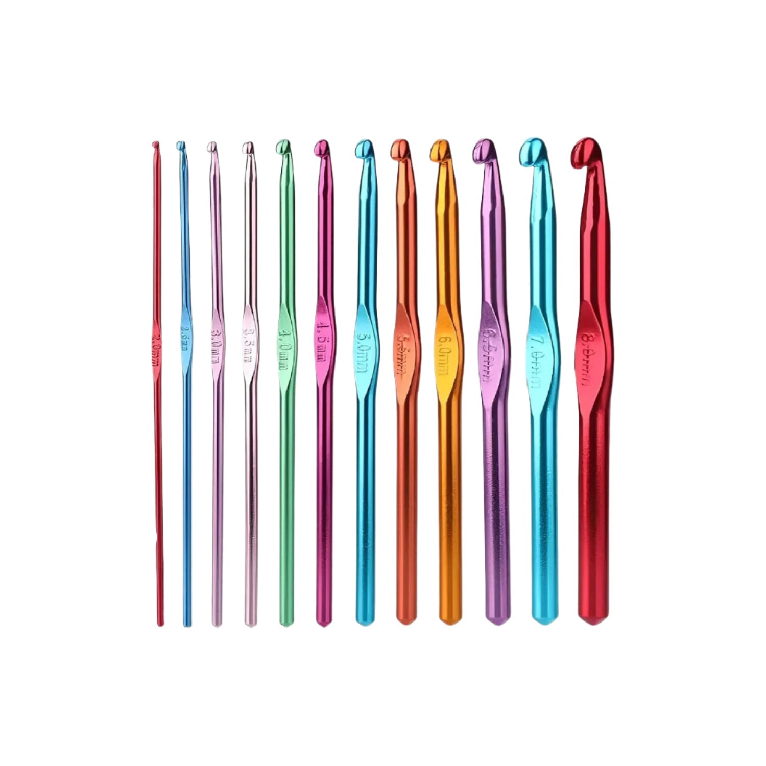 multicolor aluminium knitting needles 12 pcs set, aluminium crochet hooks wool craft kit, colourful aluminium knitting needles for DIY projects, lightweight 12‑piece aluminium crochet hook set, smooth metal knitting needles for yarn