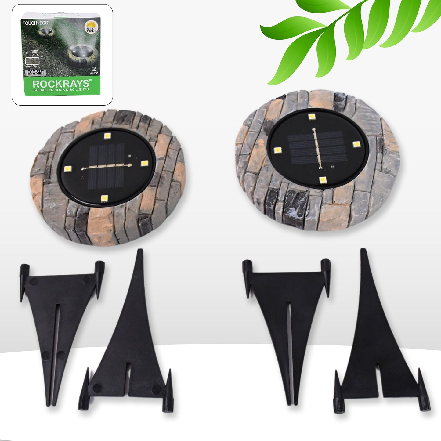 disk lights slate outdoor solar pathway lights pack of 2, heavy duty solar disk lights for garden and pathway, waterproof solar ground lights with 4 LED bulbs,