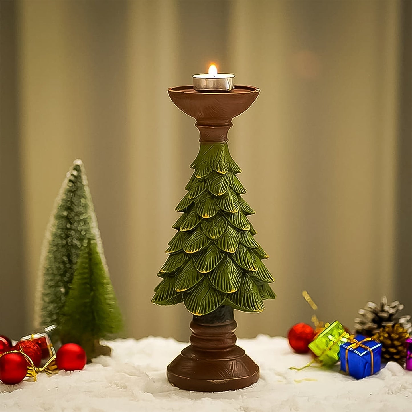 Christmas tree candleholder for holiday decor, festive decorative candlestick for Christmas, metal candleholder in Christmas tree shape, holiday candle stand for home decoration, elegant Christmas candleholder centerpiece