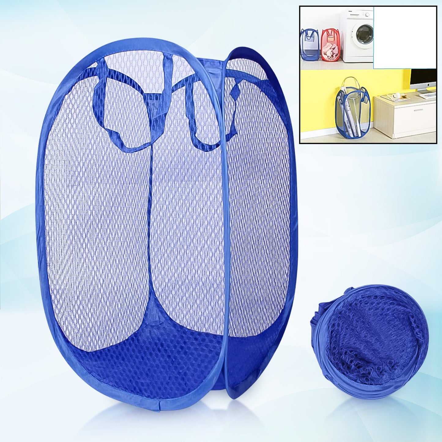 foldable collapsible mesh laundry bag, mix color pop-up laundry basket, compact mesh laundry hamper for clothes, portable laundry bag with handles