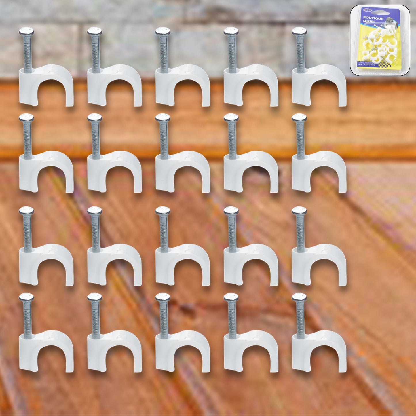 plastic cable clips with steel nail 40 piece set, round wire clips for wall mounting, cable management clips with nails for home and office, 40 pcs nail-in cable clips for wire organizing, strong wire clips with steel nails for cable support, white plastic cable clips for clean installations, wire holder clips with nails for electrical setup, heavy-duty round cable clips for securing wires, nail-mounted wire clips for home cable management, organized cable setup using plastic round wire clips