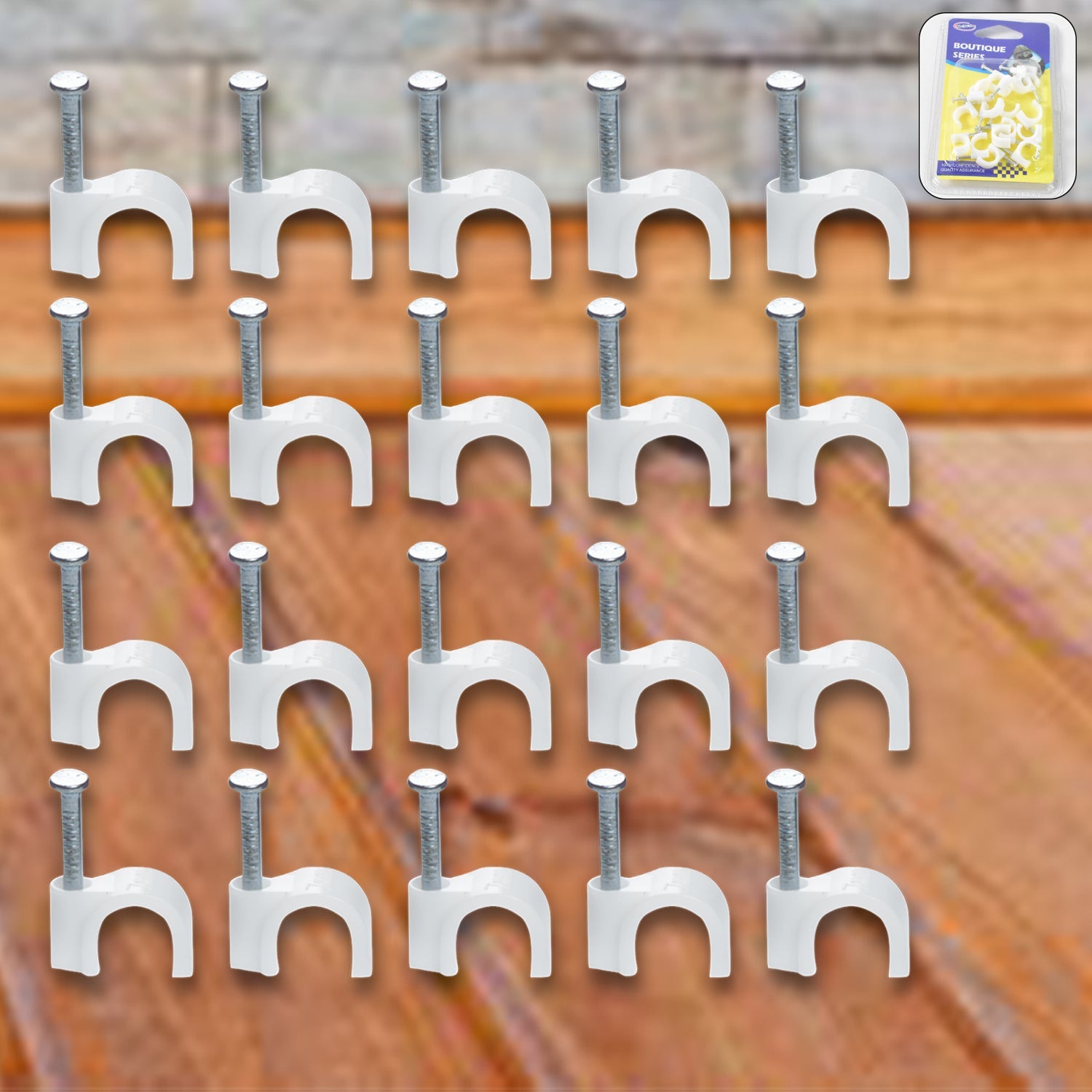 plastic cable clips with steel nail 40 piece set, round wire clips for wall mounting, cable management clips with nails for home and office, 40 pcs nail-in cable clips for wire organizing, strong wire clips with steel nails for cable support, white plastic cable clips for clean installations, wire holder clips with nails for electrical setup, heavy-duty round cable clips for securing wires, nail-mounted wire clips for home cable management, organized cable setup using plastic round wire clips