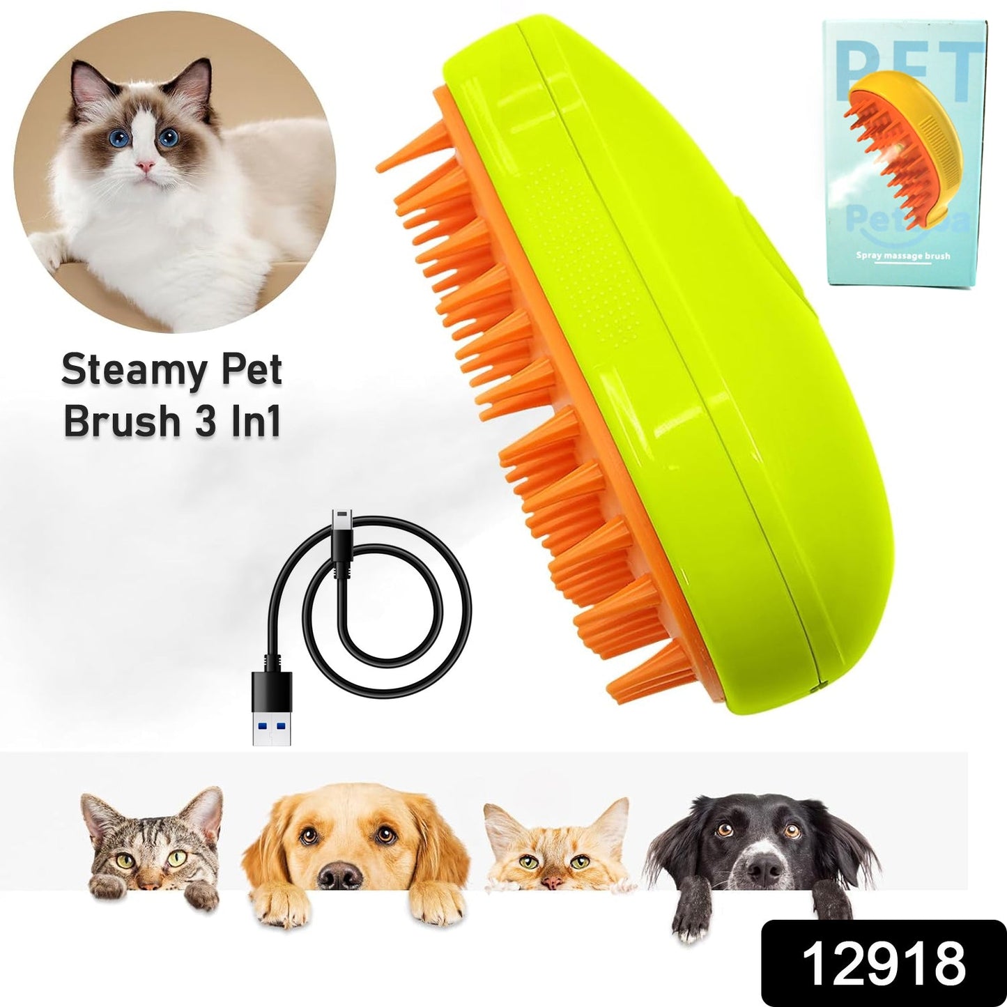cat steamy brush for detangling and cleaning, steam spray grooming comb for cats, ergonomic cat grooming brush with steam