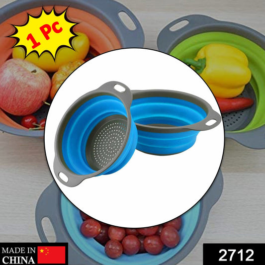 foldable silicone strainer, round kitchen strainer, portable colander, collapsible strainer, silicone fruit washer, vegetable rinser, compact kitchen tool