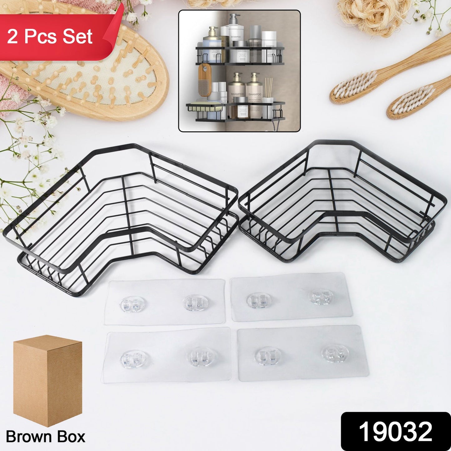 space saving corner rack with adhesive backing, rust resistant metal corner shelf for modern homes,