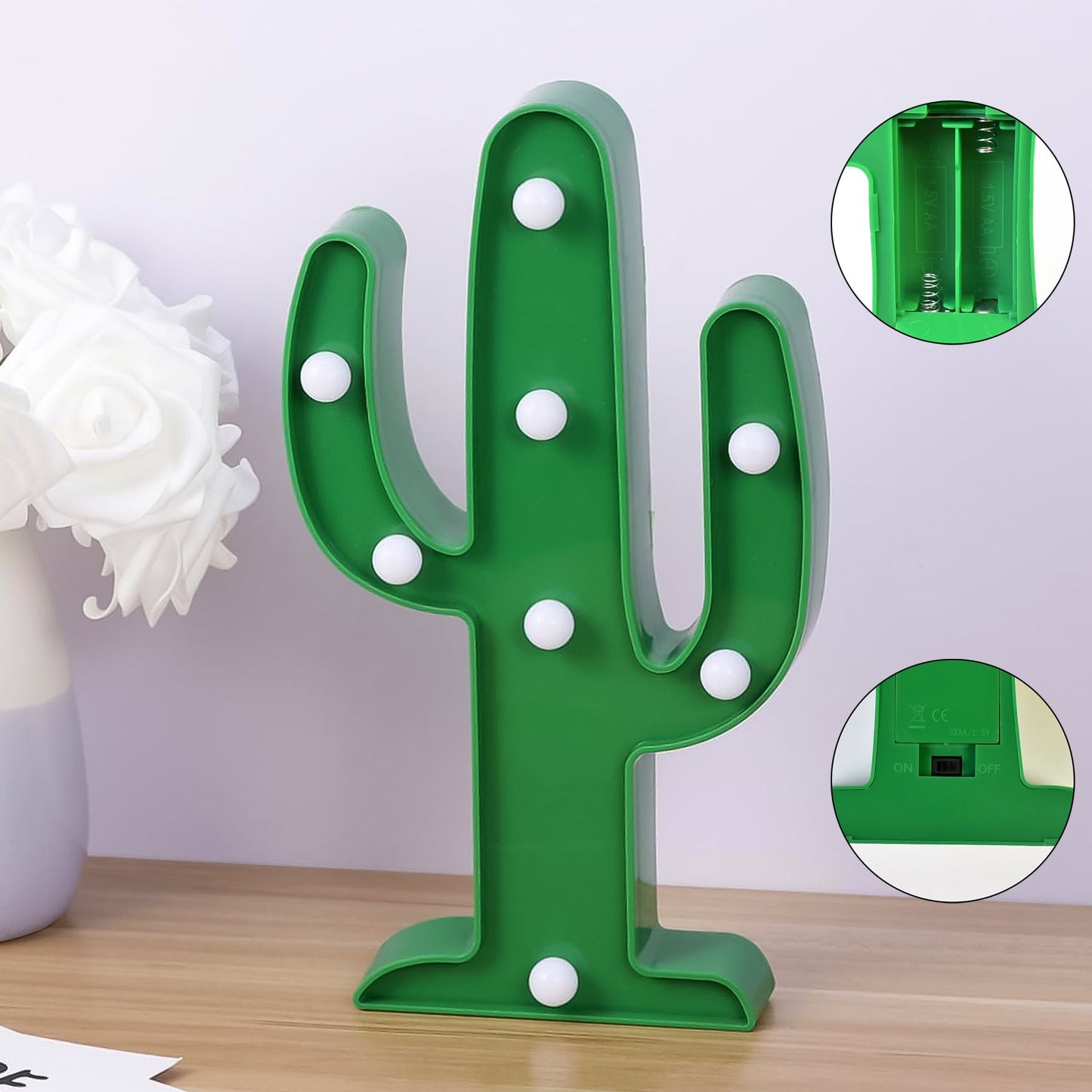 LED cactus desk lamp neon style for room decor, battery-operated cactus table light, cactus shaped LED lamp for bedroom or study desk, aesthetic cactus night lamp for teens and Gen Z,