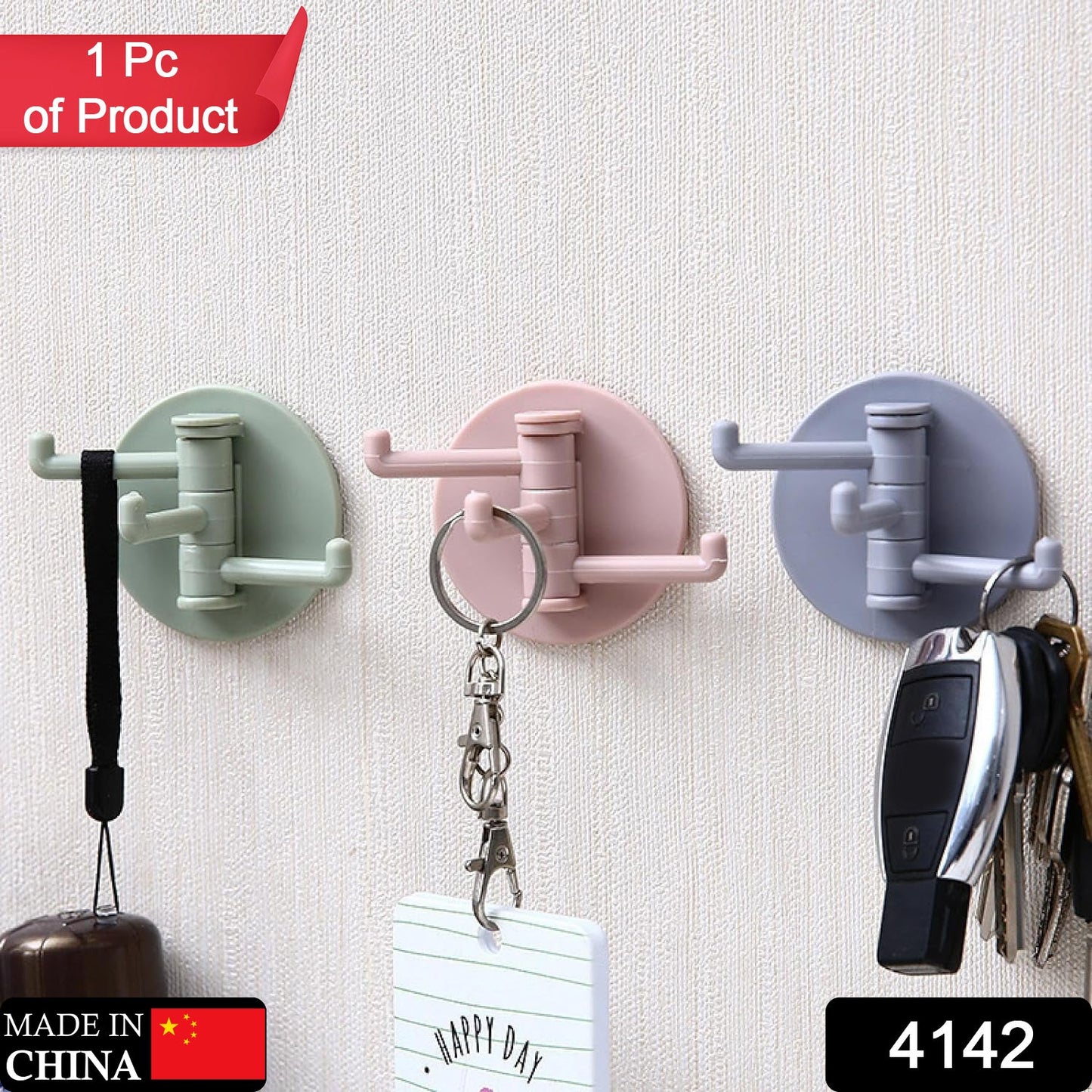 Multi-function rotatable sticky hook for kitchen or bathroom, foldable sticky hook, 180 degree wall hook, punch-free hook, strong adhesive hook, rotatable bathroom hook, space-saving kitchen hook, ABS hook organizer