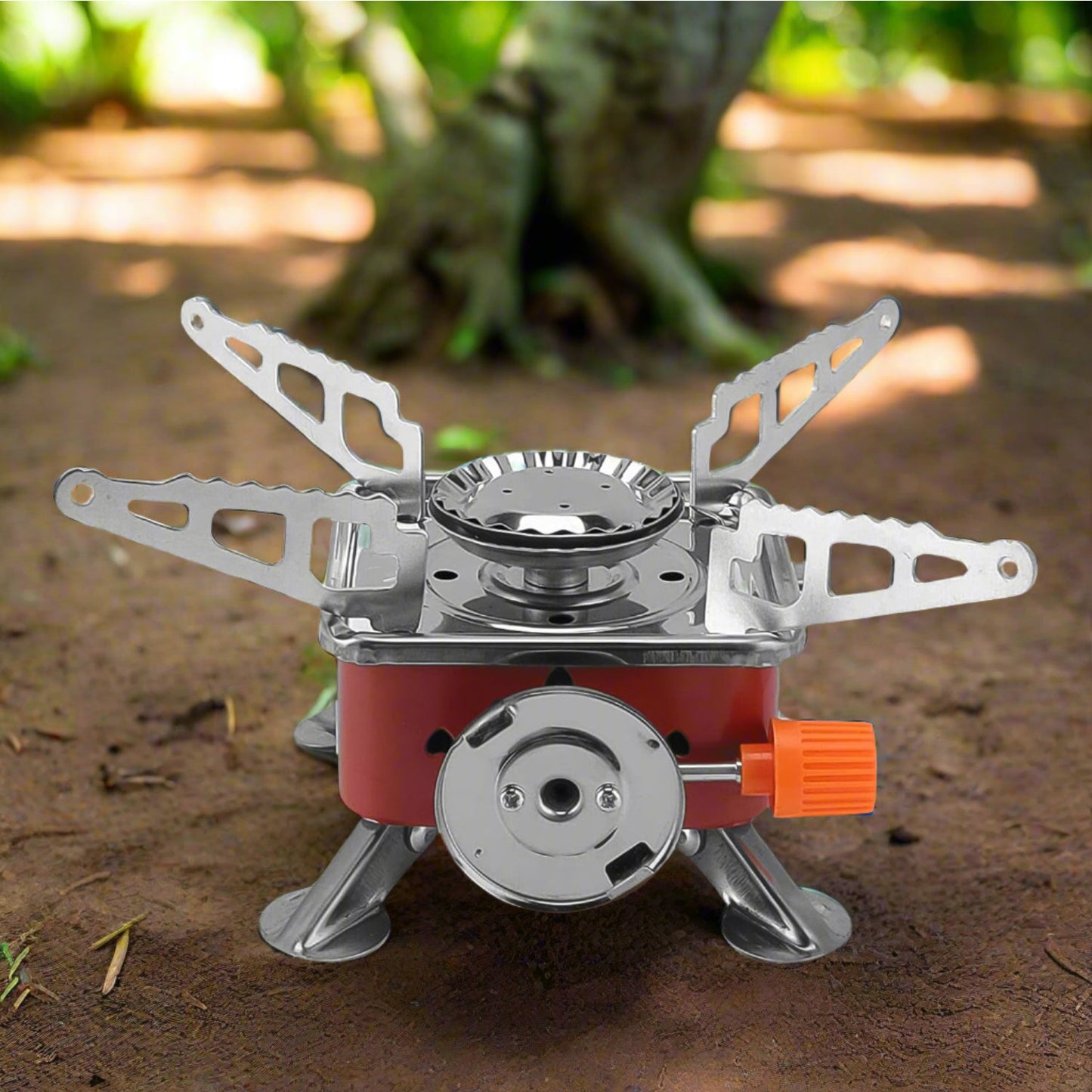 USB‑ignition mini stove for camping hiking, windproof metal mini square burner portable stove