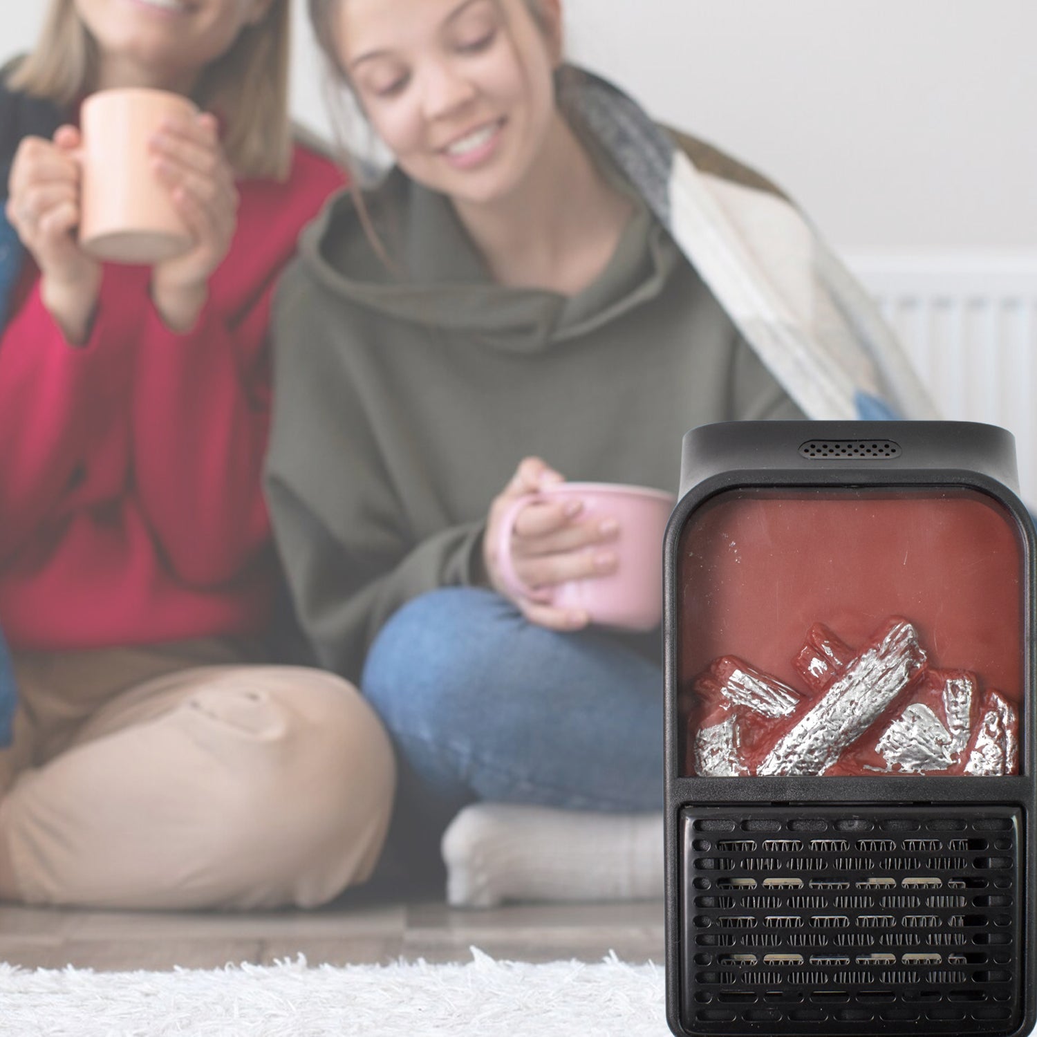 LED flame heater for winter, compact room heater for bedroom, electric fireplace lamp for cozy ambience