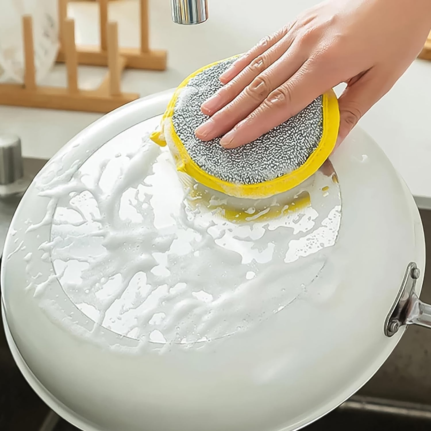 dishwashing sponge, kitchen scrubber brush, double sided sponge, utensil cleaning brush, dishwashing brush India, kitchen cleaning sponge, scrubber for kitchen sink, sponge with handle, cleaning brush for dishes, kitchen scrub brush India