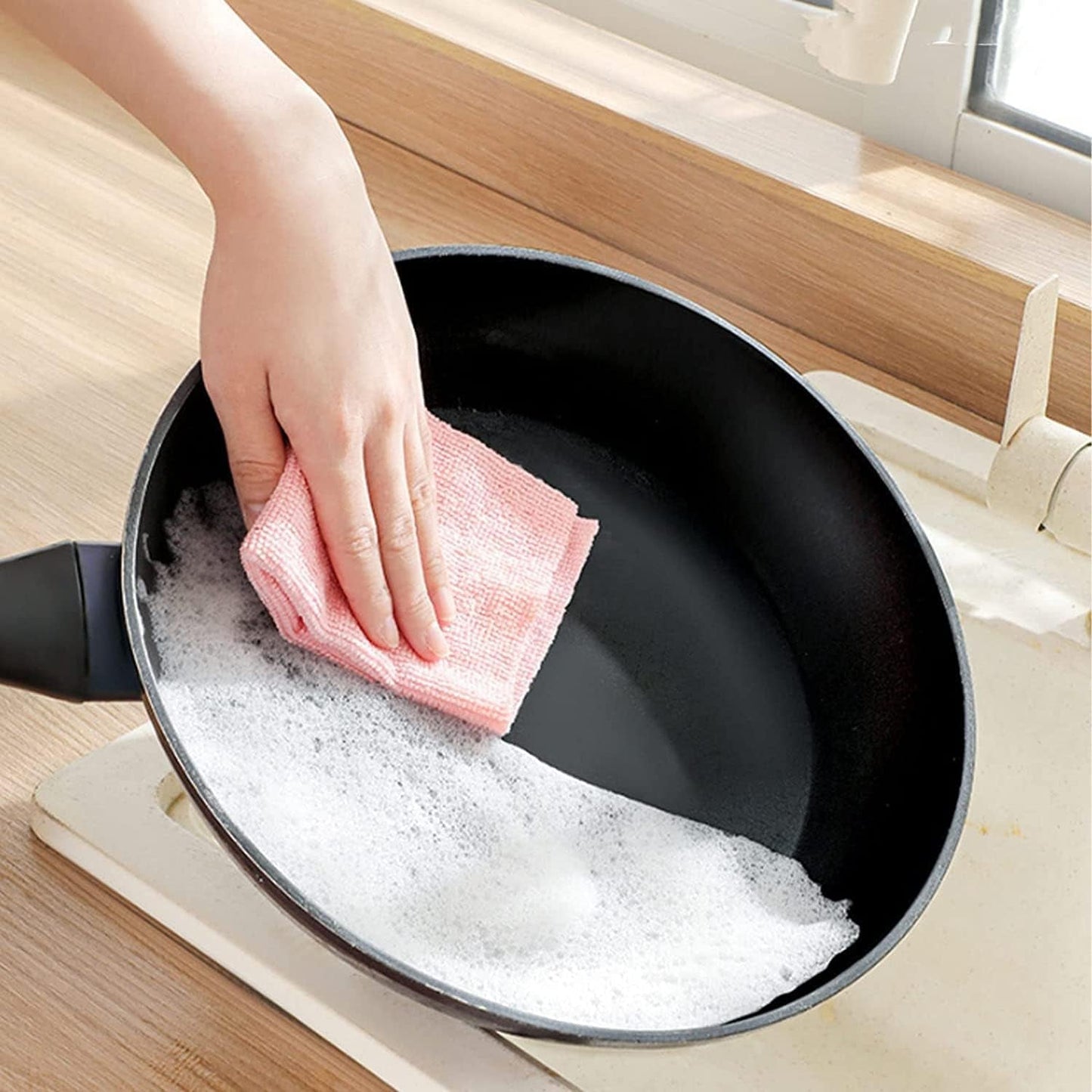 10 pc microfiber cleaning cloths set with storage box for home and kitchen, reusable dusting towels made from microfiber fabric