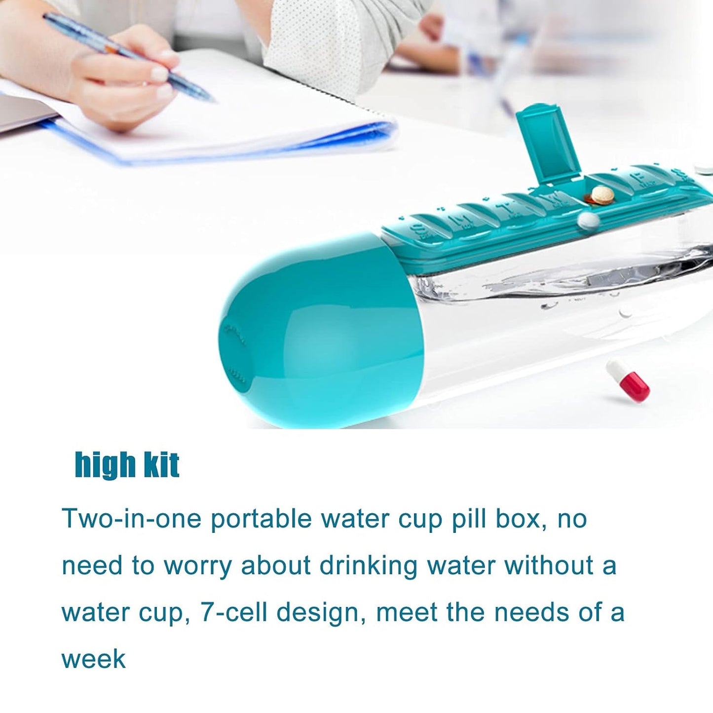 medicine bottle with water carrier for commute, multifunctional water bottle with pill compartment,