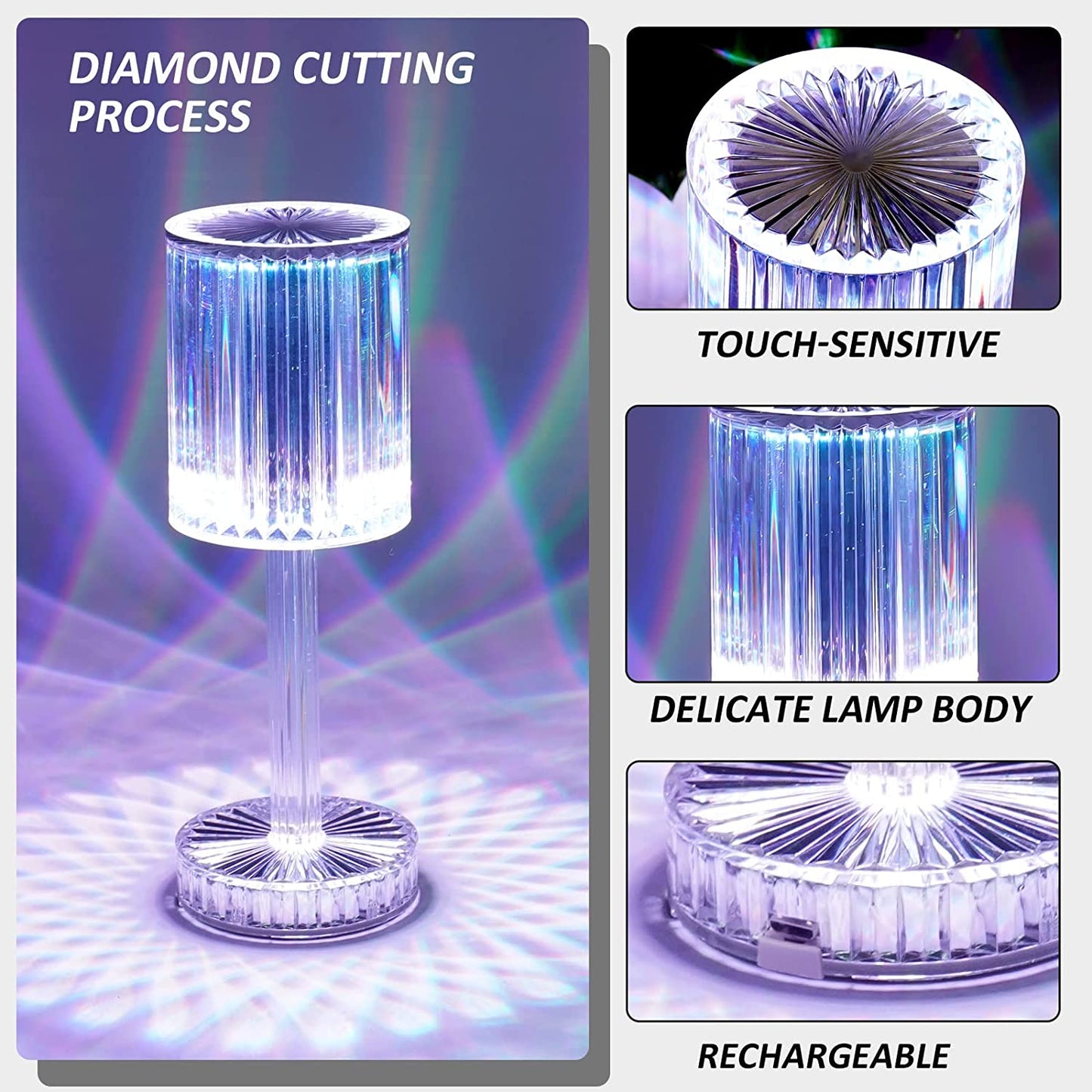 crystal table lamp, touch control lamp, usb table lamp, color changing lamp, nightstand lamp, bedroom lamp, modern desk lamp, led crystal lamp