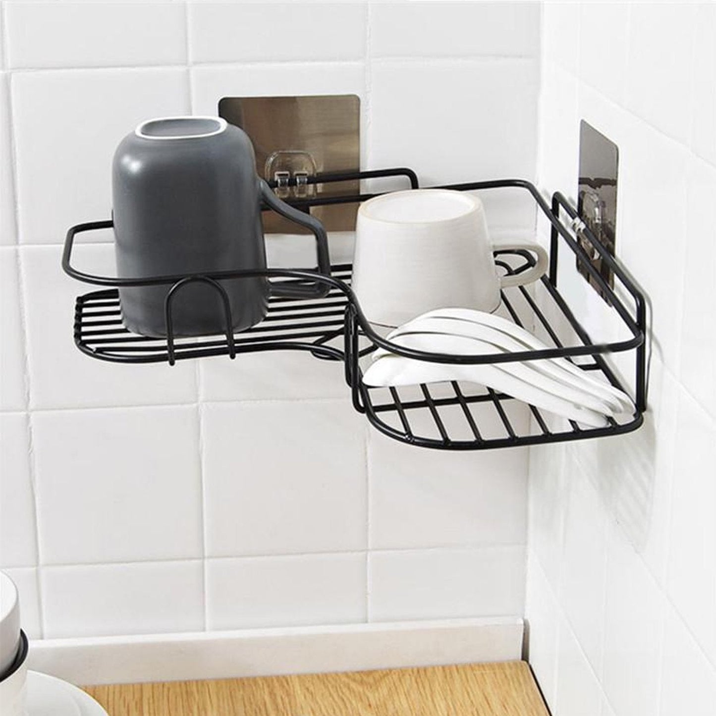 Kitchen corner shelf with adhesive. stainless steel bathroom shelf, self adhesive corner rack, wall mount storage rack, waterproof shower shelf, kitchen organizer shelf, no drill wall shelf