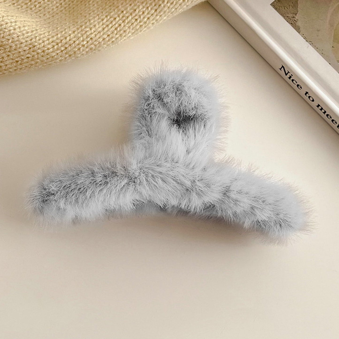 fashionable fuzzy hair claw for winter looks, comfortable grip fur claw clips for long hair, cute plush hair clips for gifting and outfits, fluffy fur hair claws with strong hold