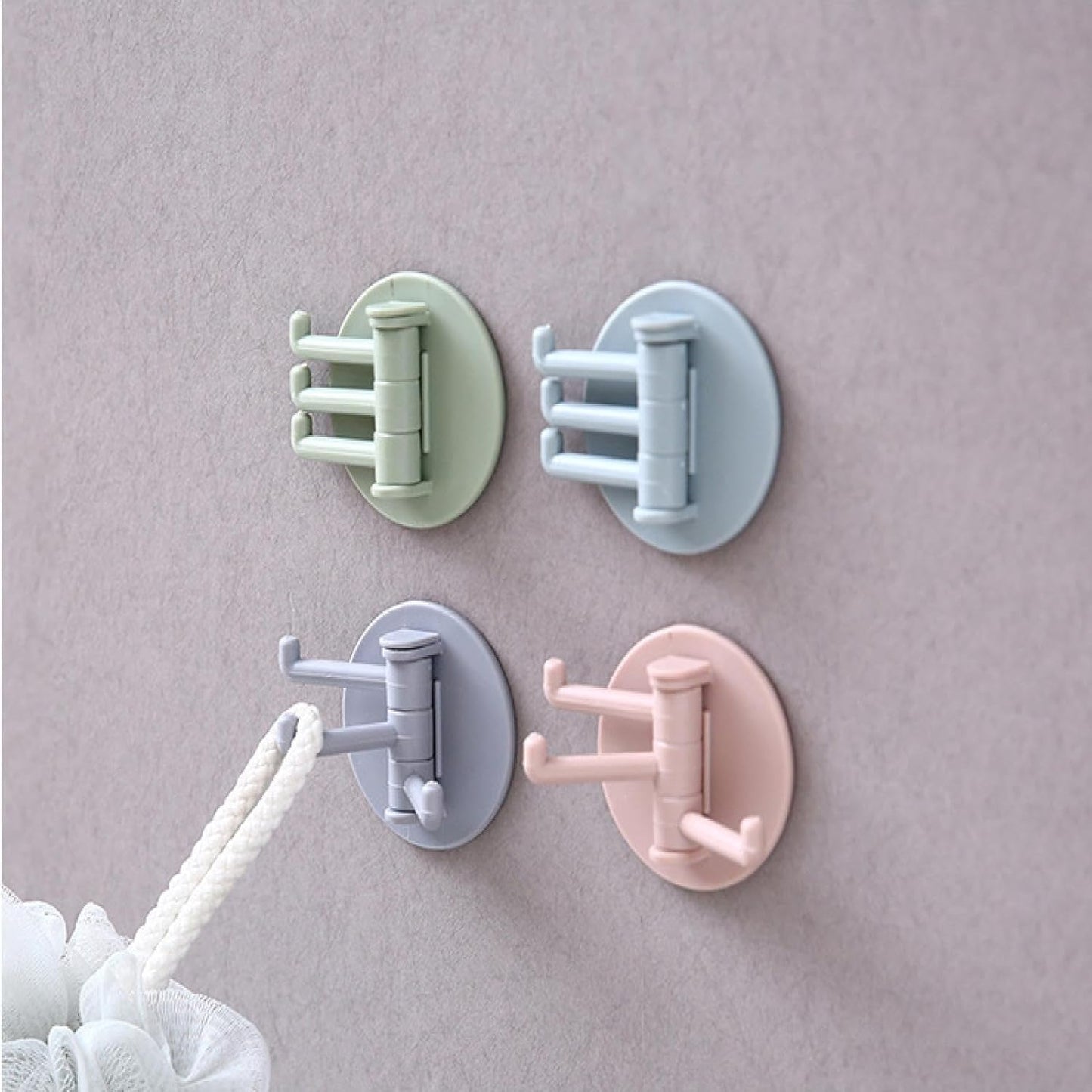 Strong sticky hook with foldable design for household use, foldable sticky hook, 180 degree wall hook, punch-free hook, strong adhesive hook, rotatable bathroom hook, space-saving kitchen hook, ABS hook organizer