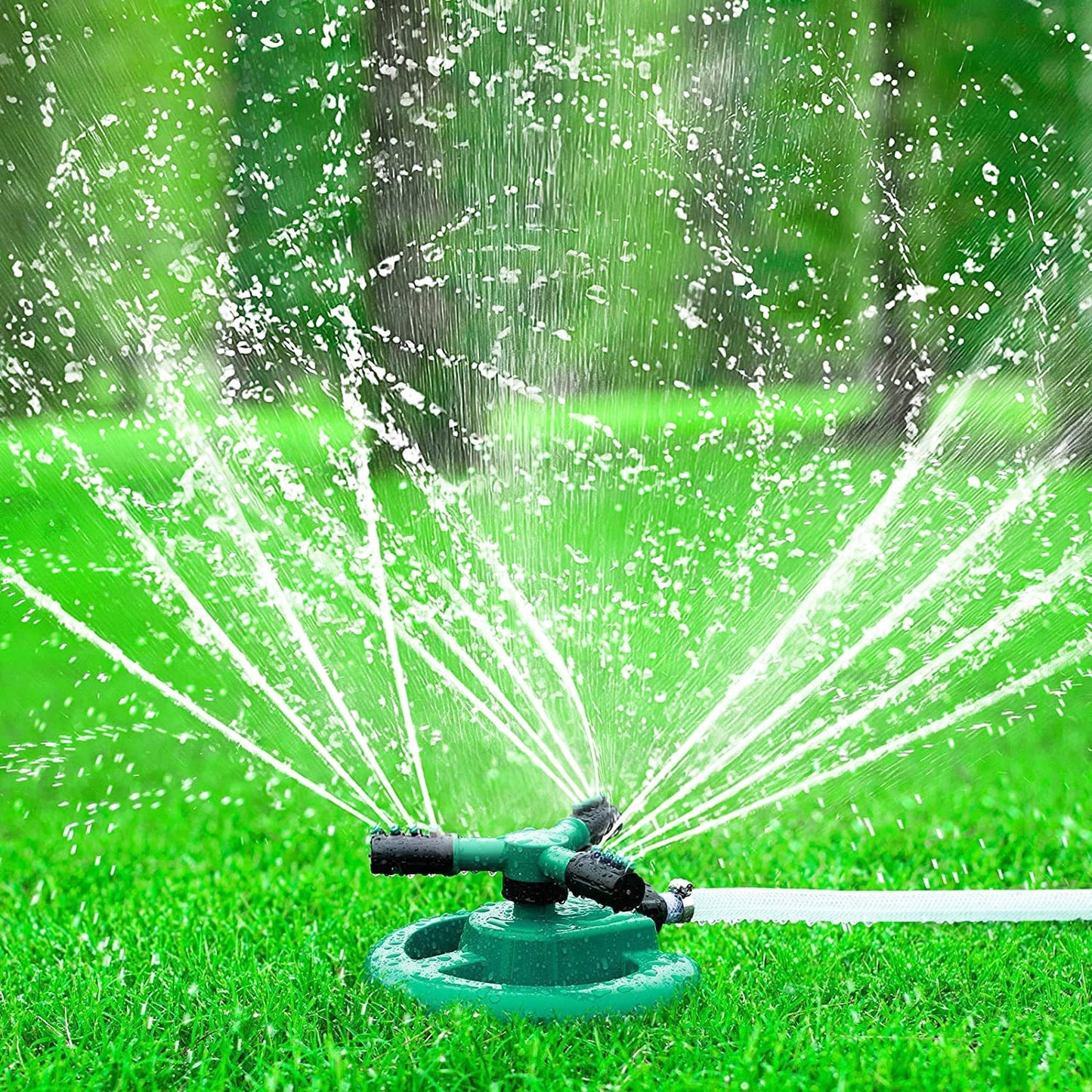 360 degree garden sprinkler, rotating lawn sprinkler, 3 arm water sprinkler, automatic garden sprayer, irrigation tool, hose pipe sprinkler, ABS lawn sprinkler, summer water play tool, yard watering system, flowerbed irrigation sprinkler