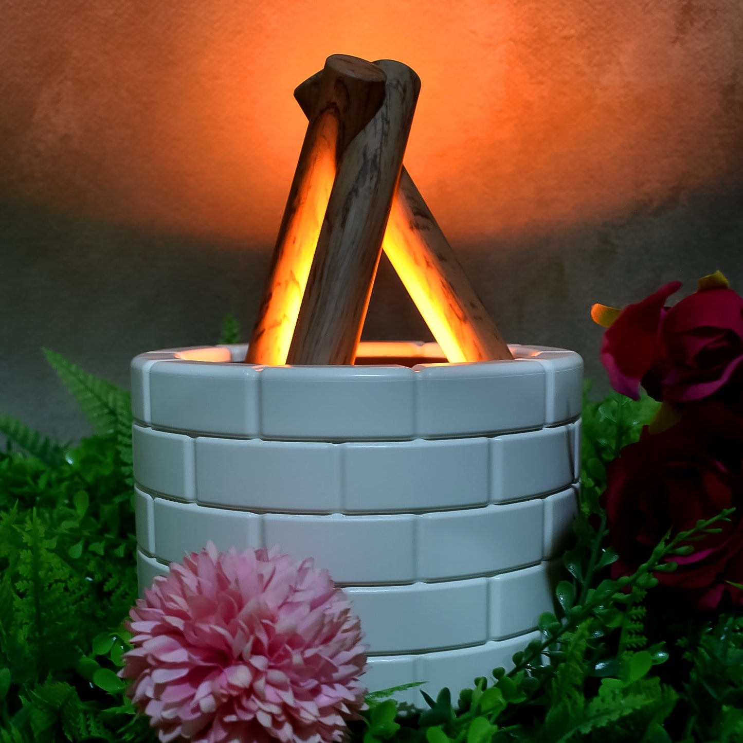 oil diffuser with night lamp and flame effect, best aroma diffuser for relaxation and home ambiance, realistic flame oil diffuser for gifting, LED bonfire diffuser with ultrasonic mist function, multifunction essential oil diffuser with flame glow