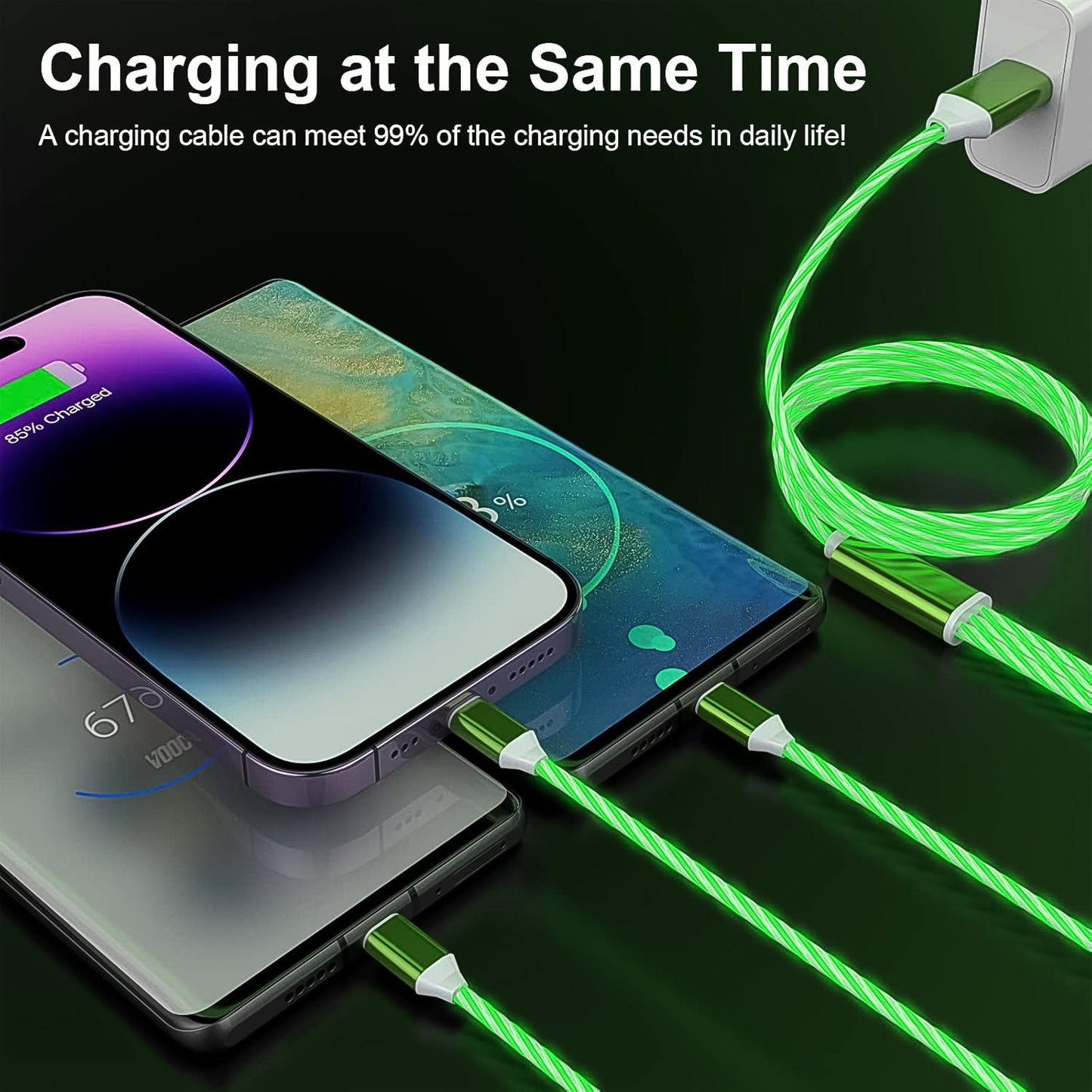 multi‑connector USB charger wire with LED flow, durable TPE light up charging cable 6 A fast charge,