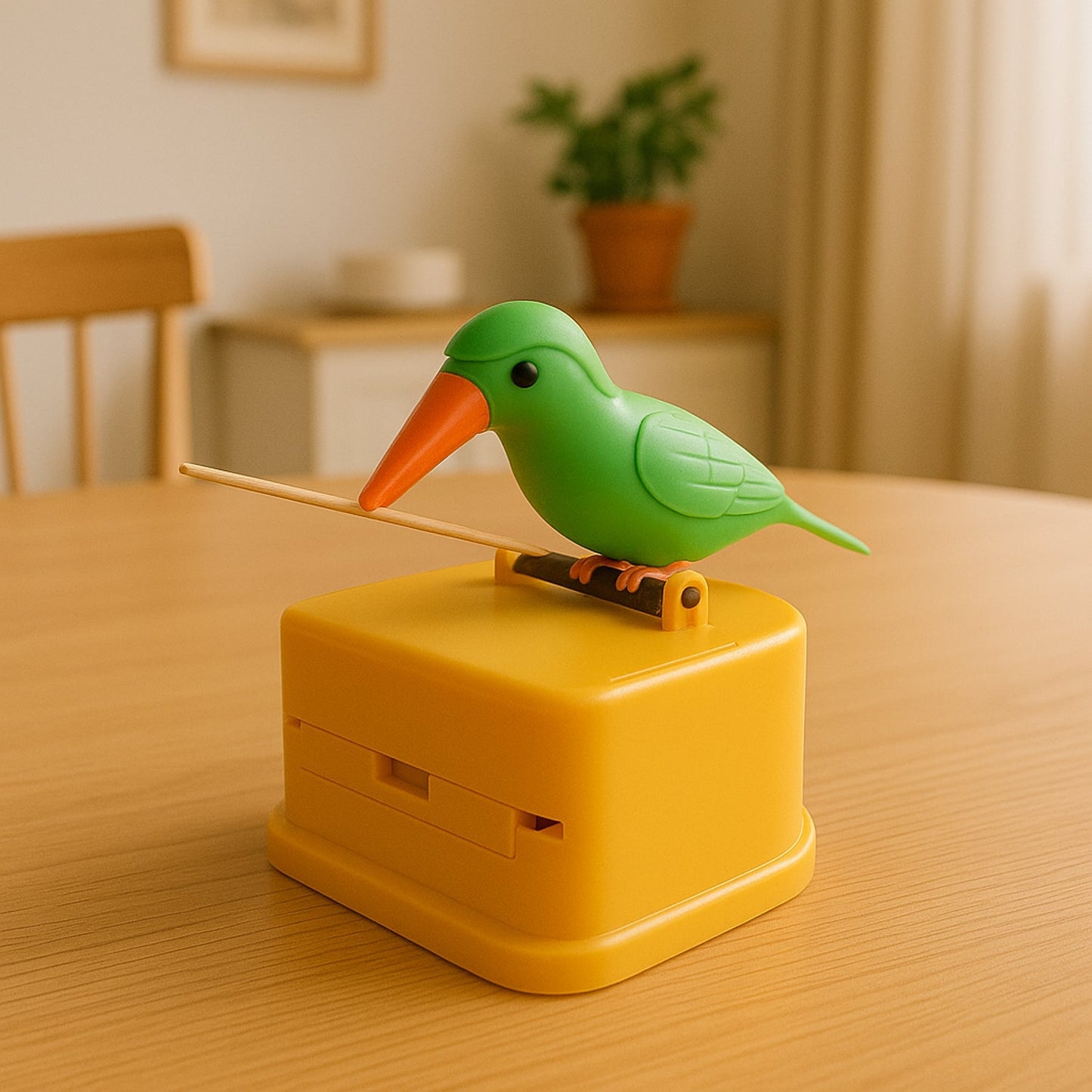 bird design toothpick holder, press type toothpick dispenser, smart toothpick box, portable toothpick storage, ABS toothpick container, kitchen toothpick holder