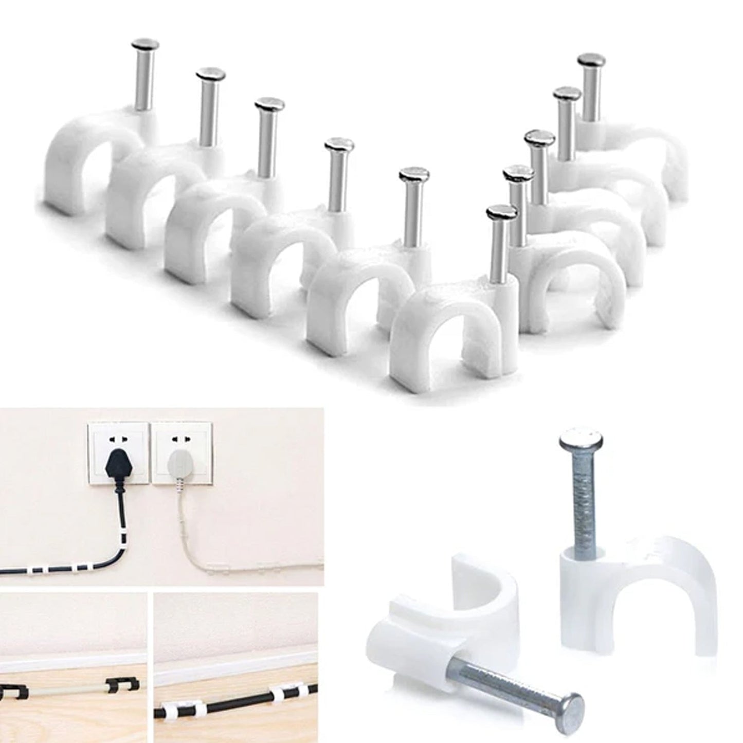 cable fixing clips, wire clamps with nails, electrical wire clips, cable installation accessories