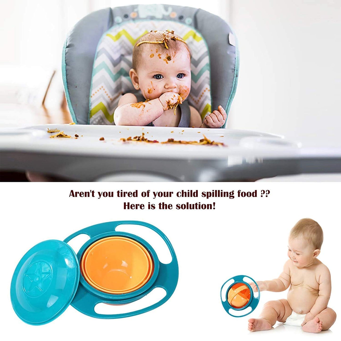 Practical rotating baby bowl for serving food, perfect for toddlers and young children. gyro bowl, rotating baby bowl, spill proof bowl for kids, toddler feeding bowl, 360 degree bowl, baby snack container, kids food bowl, anti-spill dish