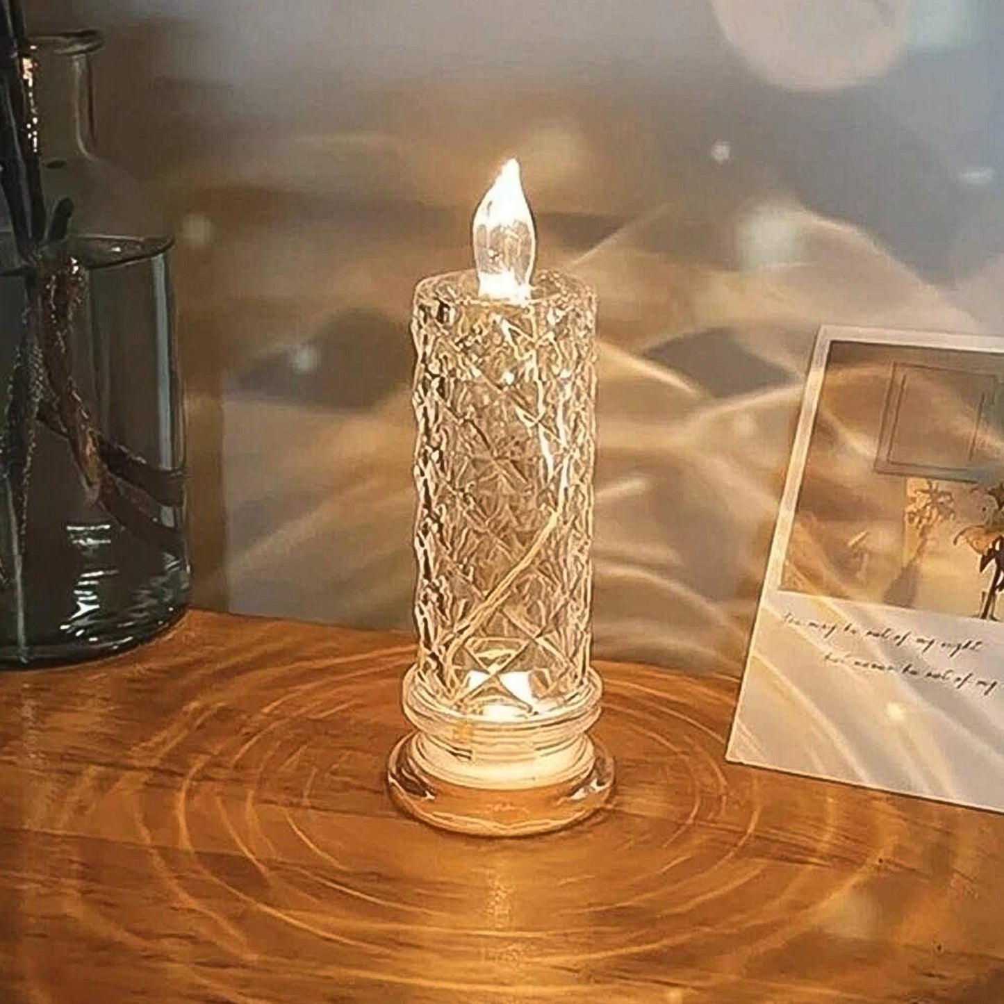 rose crystal candle, LED home décor candle, battery operated candle, glitter candlelight, romantic decoration candle, Diwali candles
