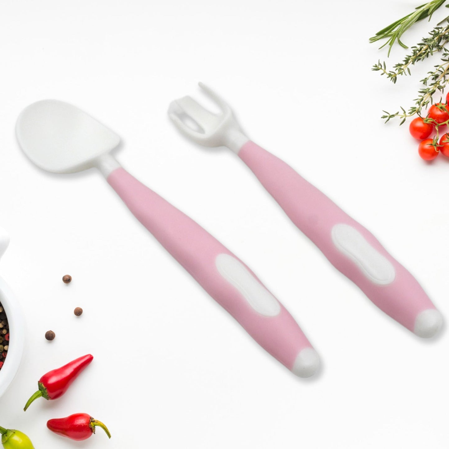 silicone spoon and fork set for kids India, bendable toddler utensils for self-feeding, baby feeding spoon and fork set online India, best toddler spoon fork set for self-eating