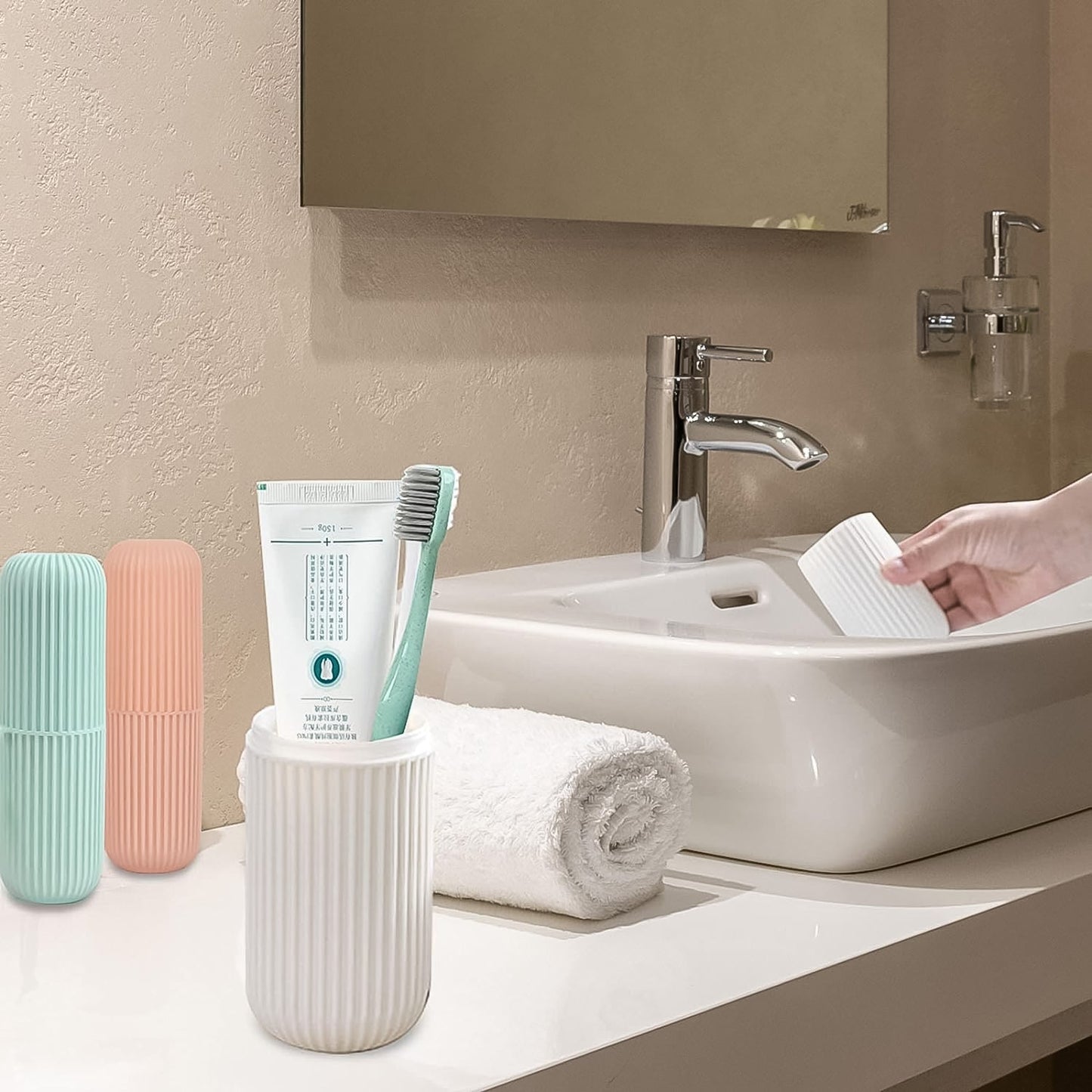 space-saving toothbrush container for travel bags, hygienic travel case for toothbrush and toothpaste, durable capsule travel kit for oral hygiene,