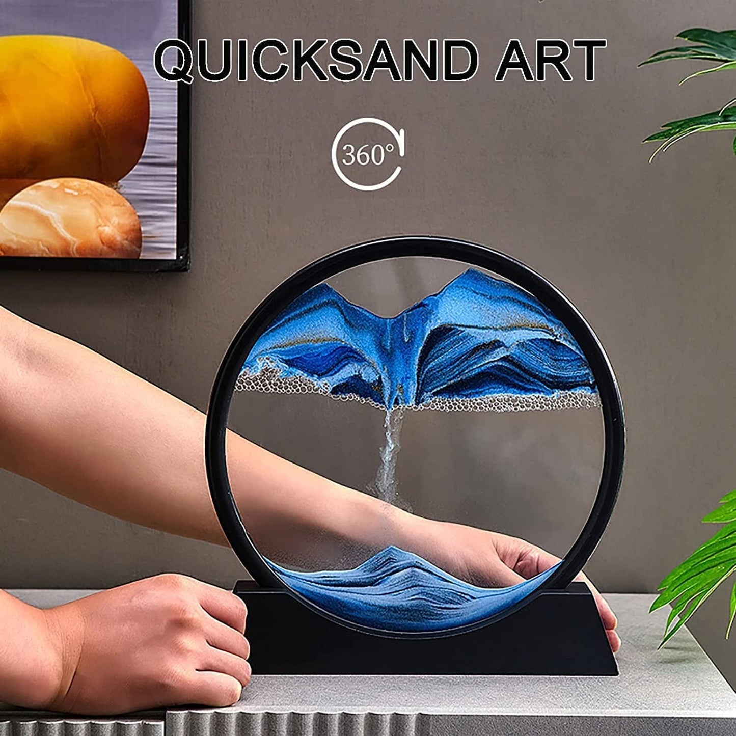 3D moving sand art liquid motion deep sea sandscape in round glass frame