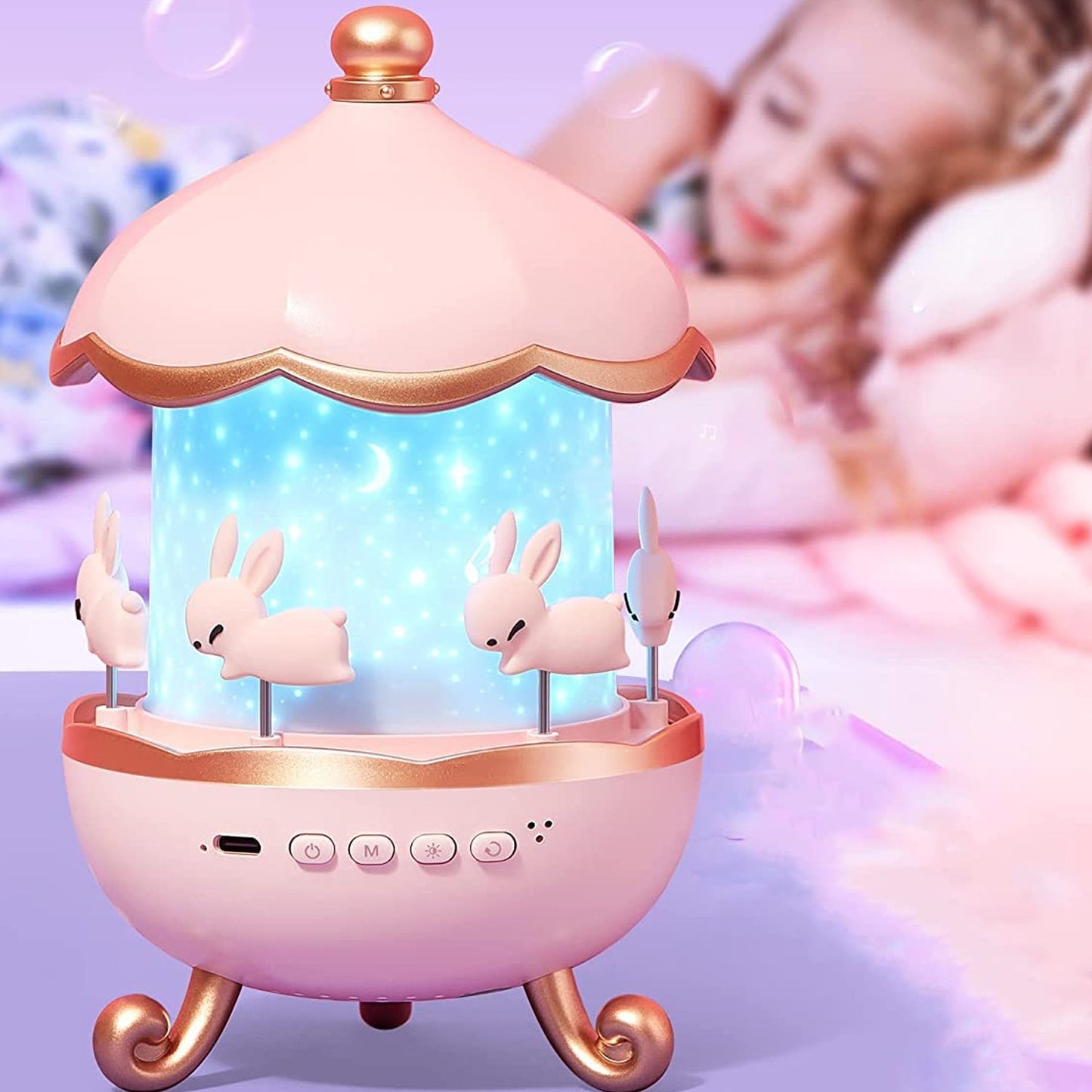 LED night light with music and light effects, rechargeable night lamp for nursery and bedroom,