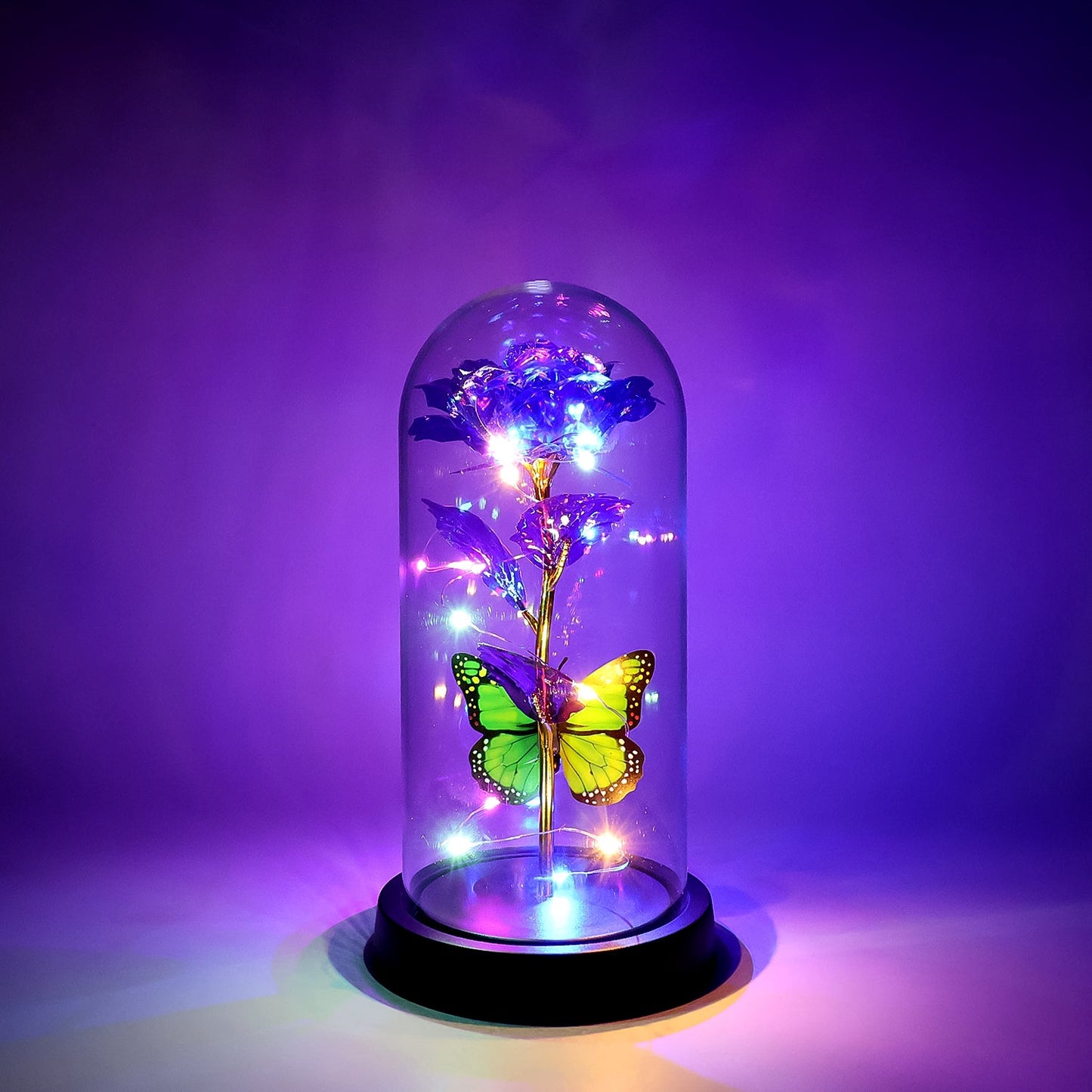 glass dome rose lamp, LED night lamp for gifting, preserved rose light, Valentine decorative gift, glowing flower night lamp,