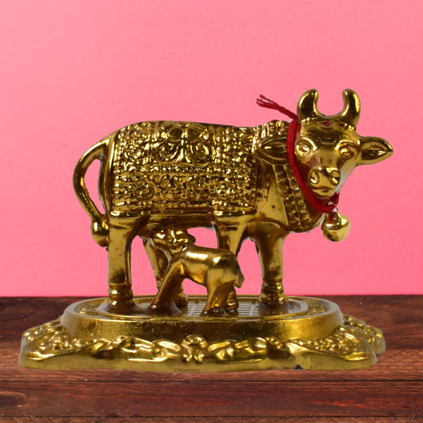 Kamdhenu cow idol, Kamadhenu cow with calf, metal cow idol India, Kamdhenu statue for home, golden cow idol for pooja, decorative cow and calf statue, Kamdhenu idol brass finish, vastu cow idol, metal Kamadhenu murti, pooja room cow statue