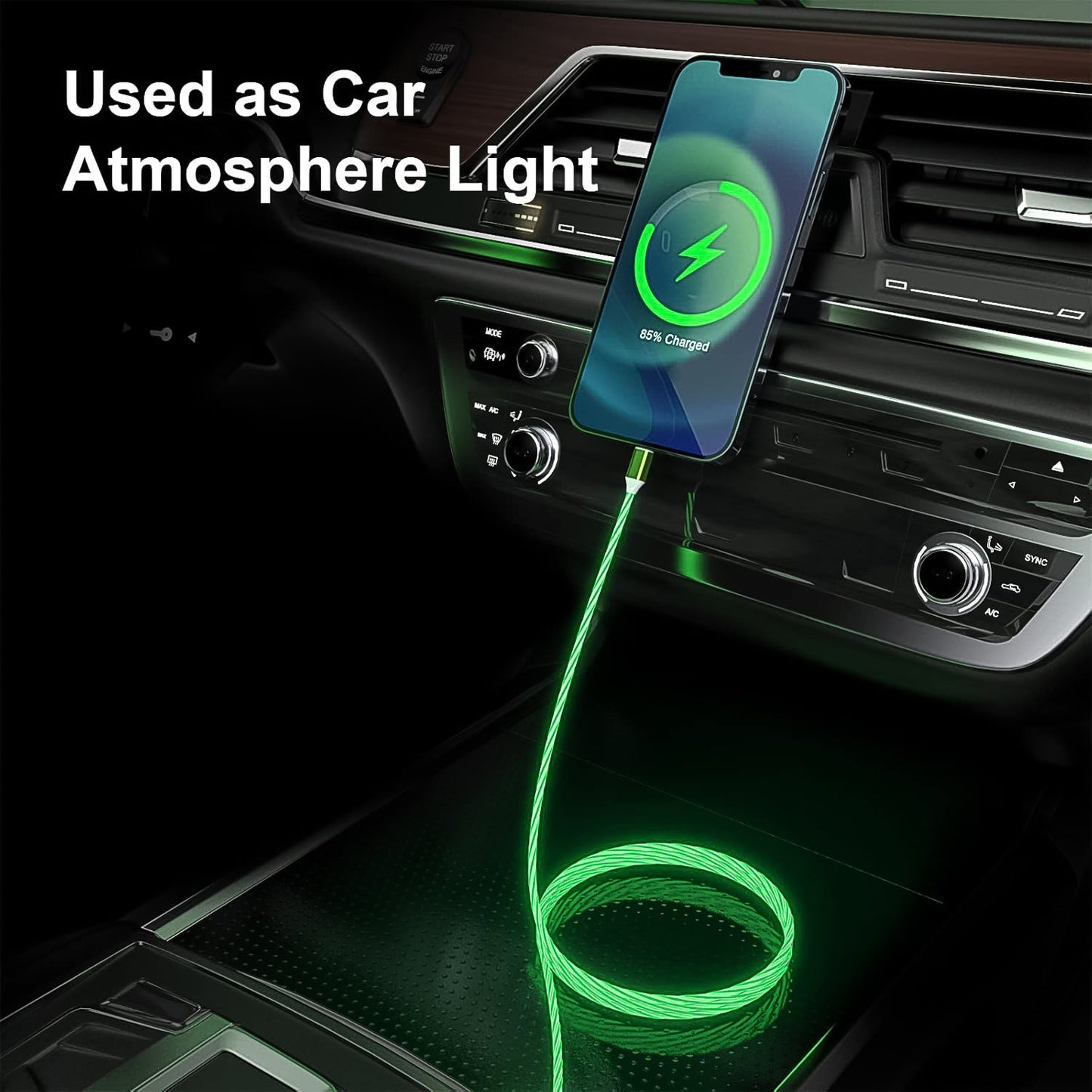 fast charge 3 in 1 cable, LED flowing USB multi port cable,