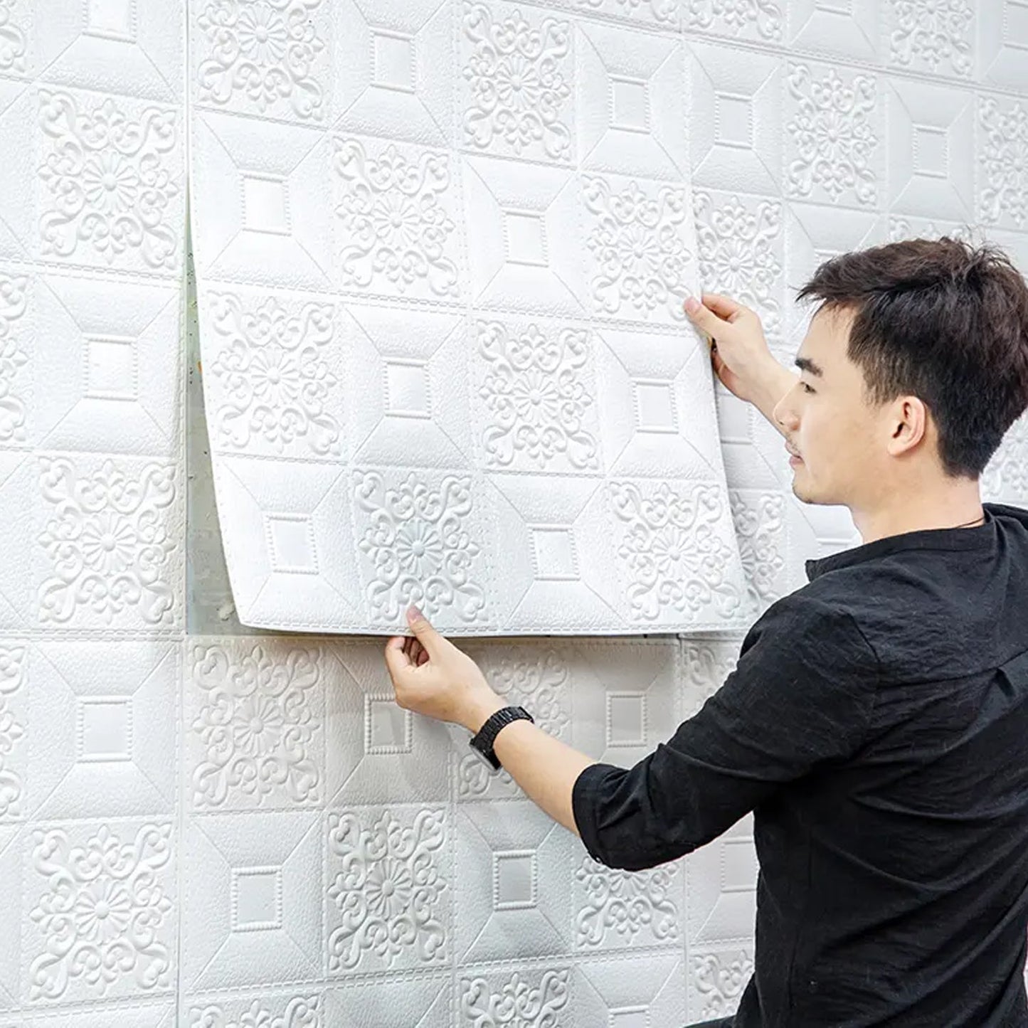 3D foam wallpaper, wall sticker panels, self-adhesive wallpaper, square design foam tile, waterproof wall panels, ceiling wall decor, anti-collision wallpaper, peel and stick wallpaper, decorative wall panels, bedroom wall stickers