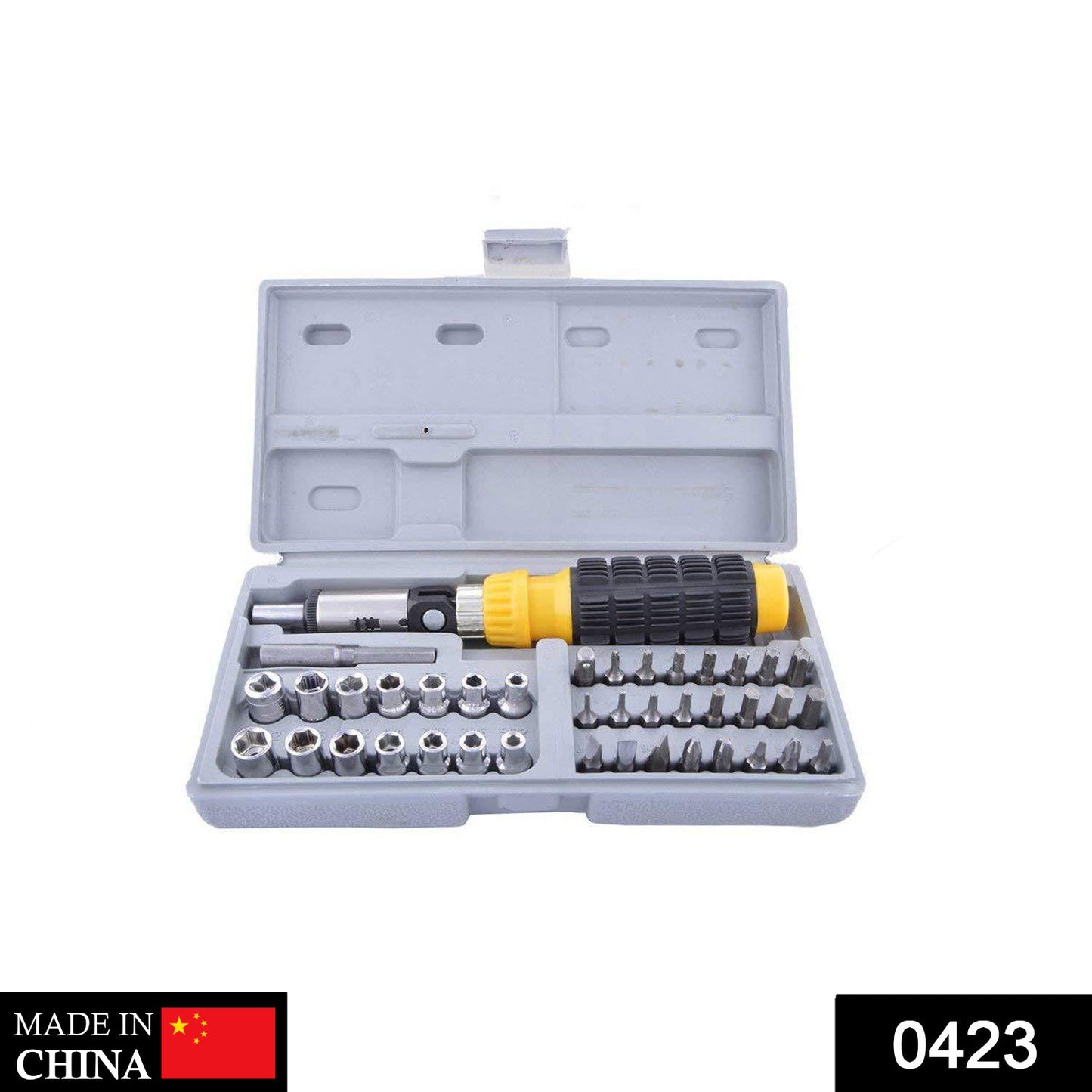 Socket and screwdriver kit with various tools, socket tool kit, screwdriver set 41 pcs, ratchet wrench set, drill-compatible bit set, chrome tool set, DIY tool kit, socket set with case