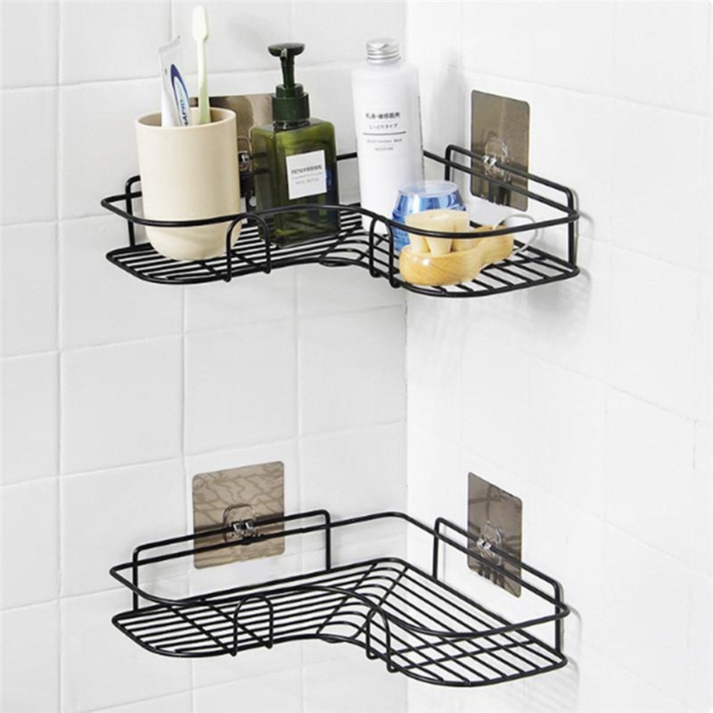 Adhesive corner storage rack for bathroom. stainless steel bathroom shelf, self adhesive corner rack, wall mount storage rack, waterproof shower shelf, kitchen organizer shelf, no drill wall shelf