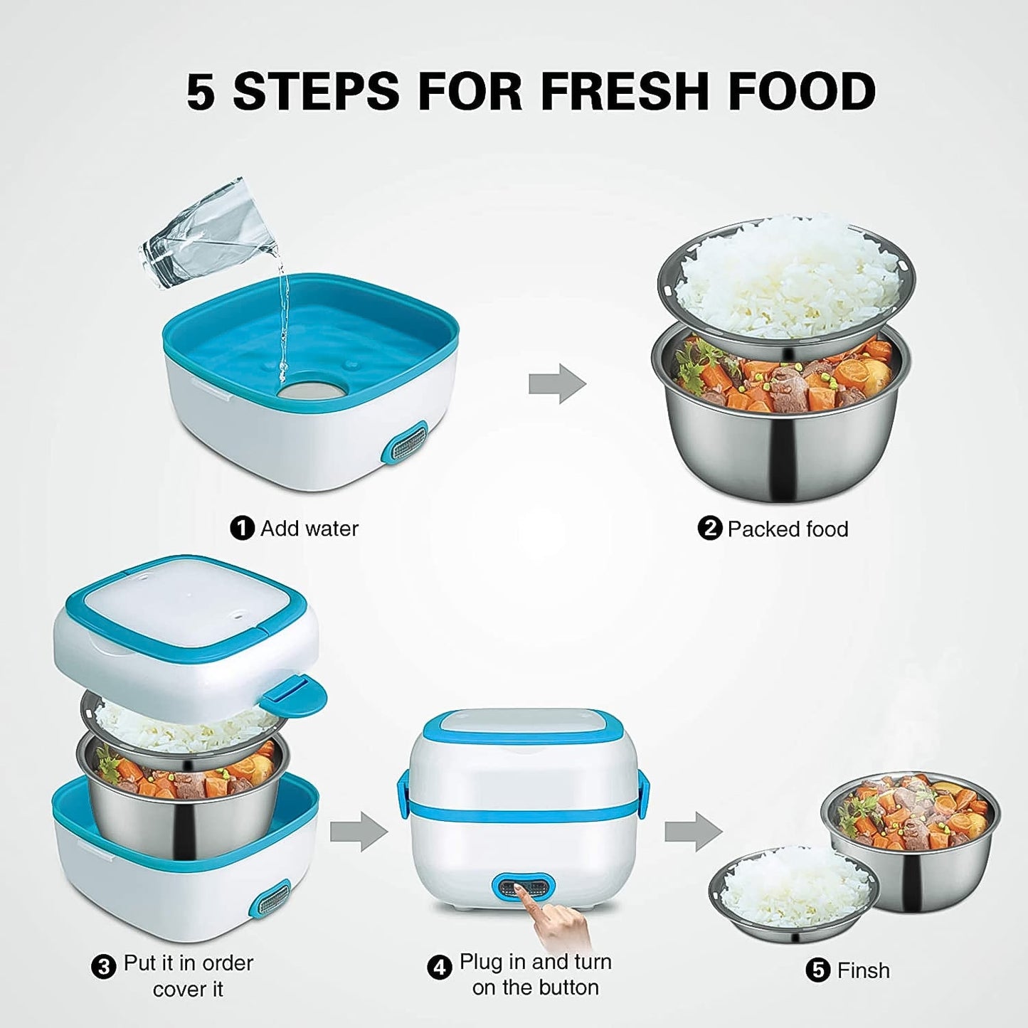 hot lunch box for travel and work, food heating container with steamer, electric lunch box for school students,