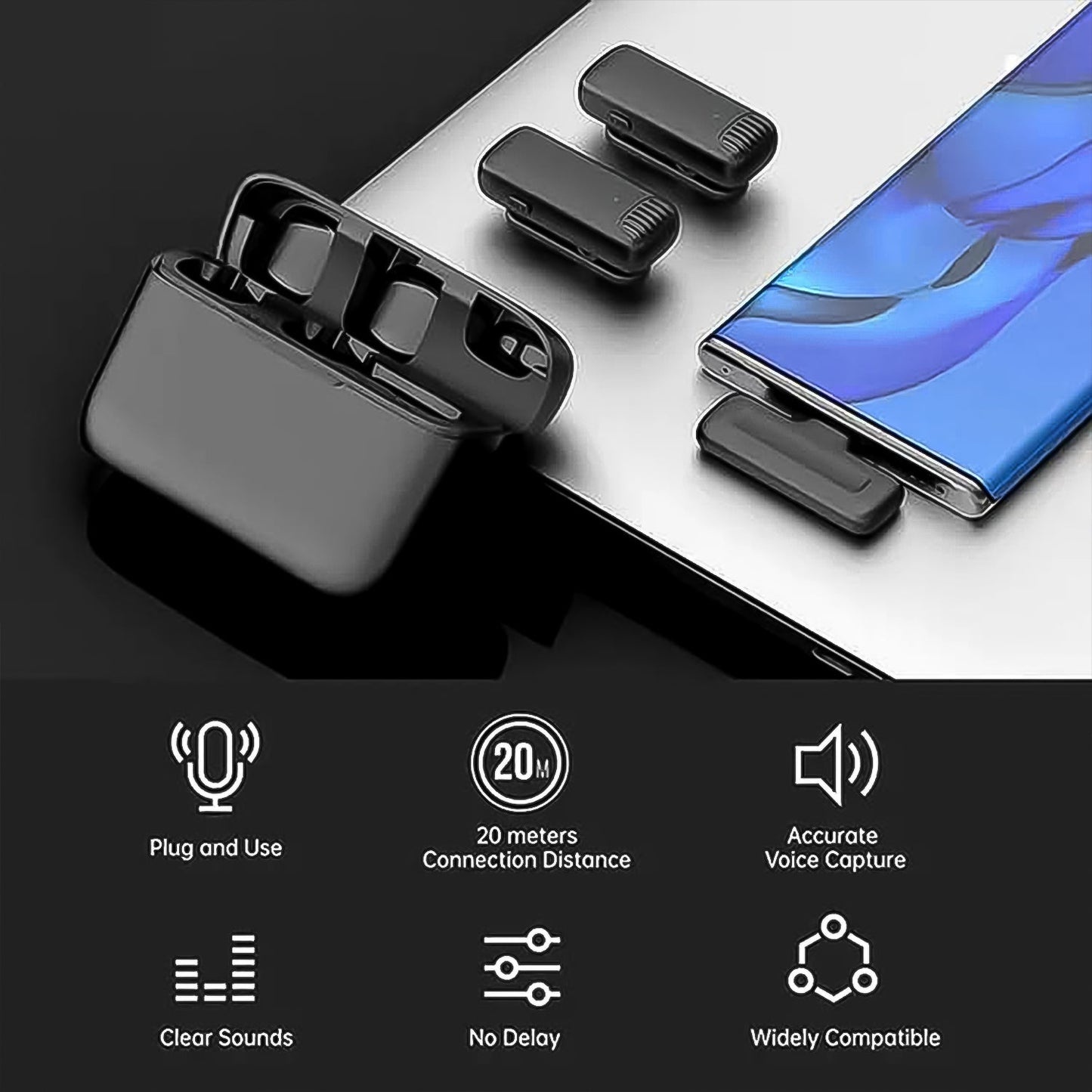wireless microphone for vloggers and educators, type C wireless mic for interviews, 2.4GHz mic for mobile recording, clip on mic for YouTube shorts, wireless USB-C microphone for reels and IGTV, collar mic for Android mobile with type C,