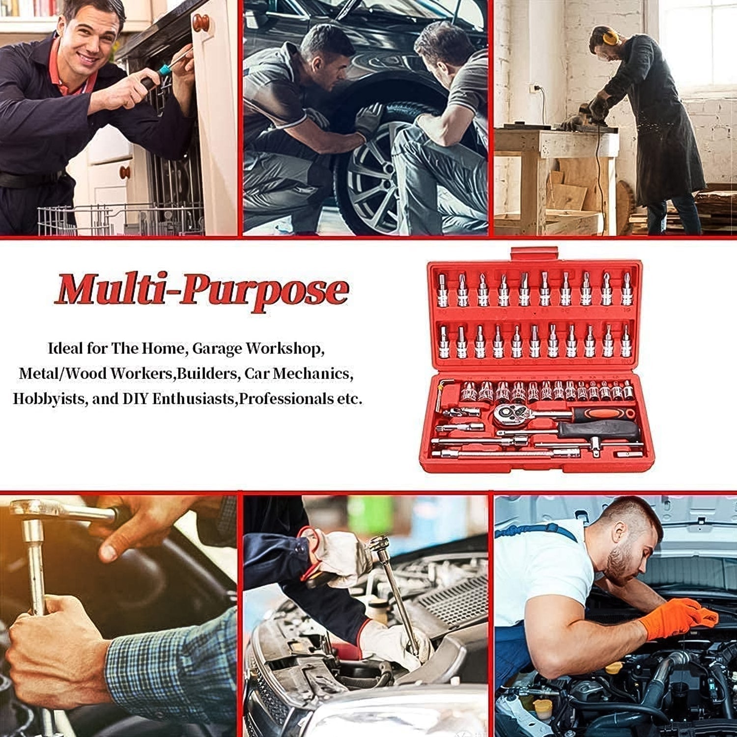 complete hand tool kit for auto maintenance, socket wrench set for DIY car bike repair