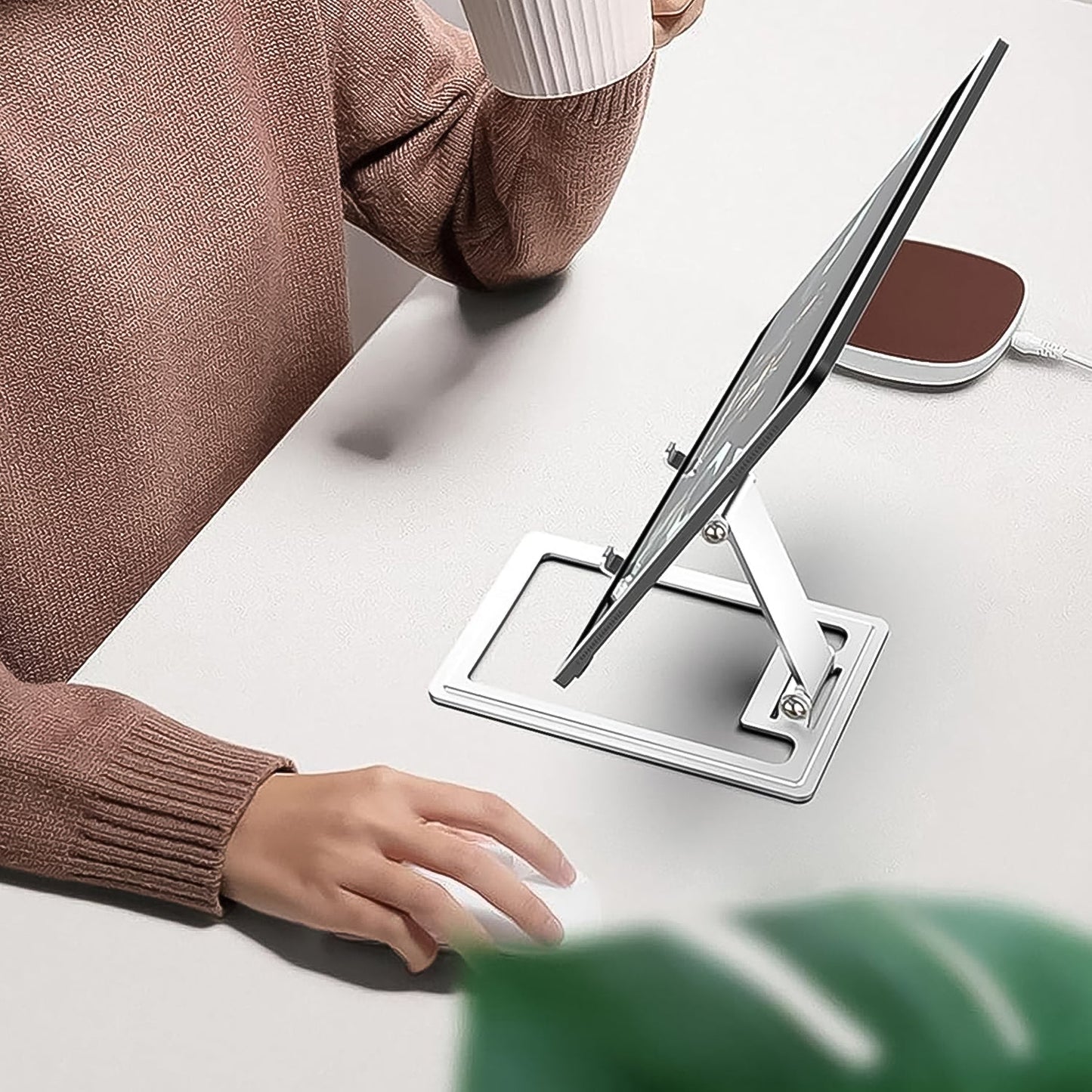 foldable and lightweight aluminium alloy phone stand for daily use, ergonomic mobile stand for hands-free viewing and typing, portable phone and tablet holder for work from home setup,