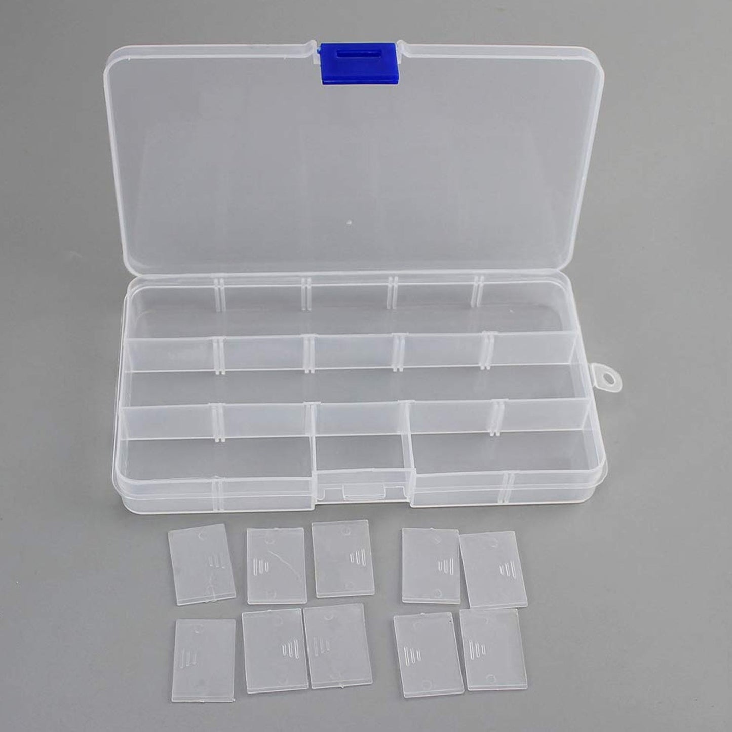 multi-grid plastic case for rings bangles and more, jewelry organizer for home vanity setup, plastic compartment box for jewellery storage,