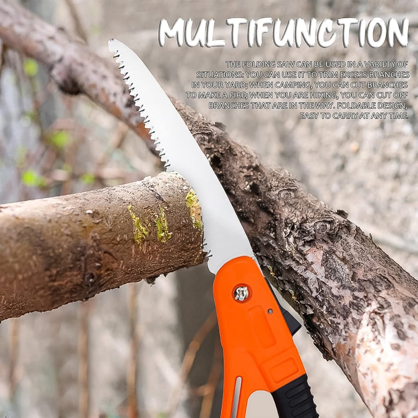 compact saw for trimming trees and cutting thick branches, ergonomic garden saw for professional and DIY use, folding saw for hiking survival and wood cutting,