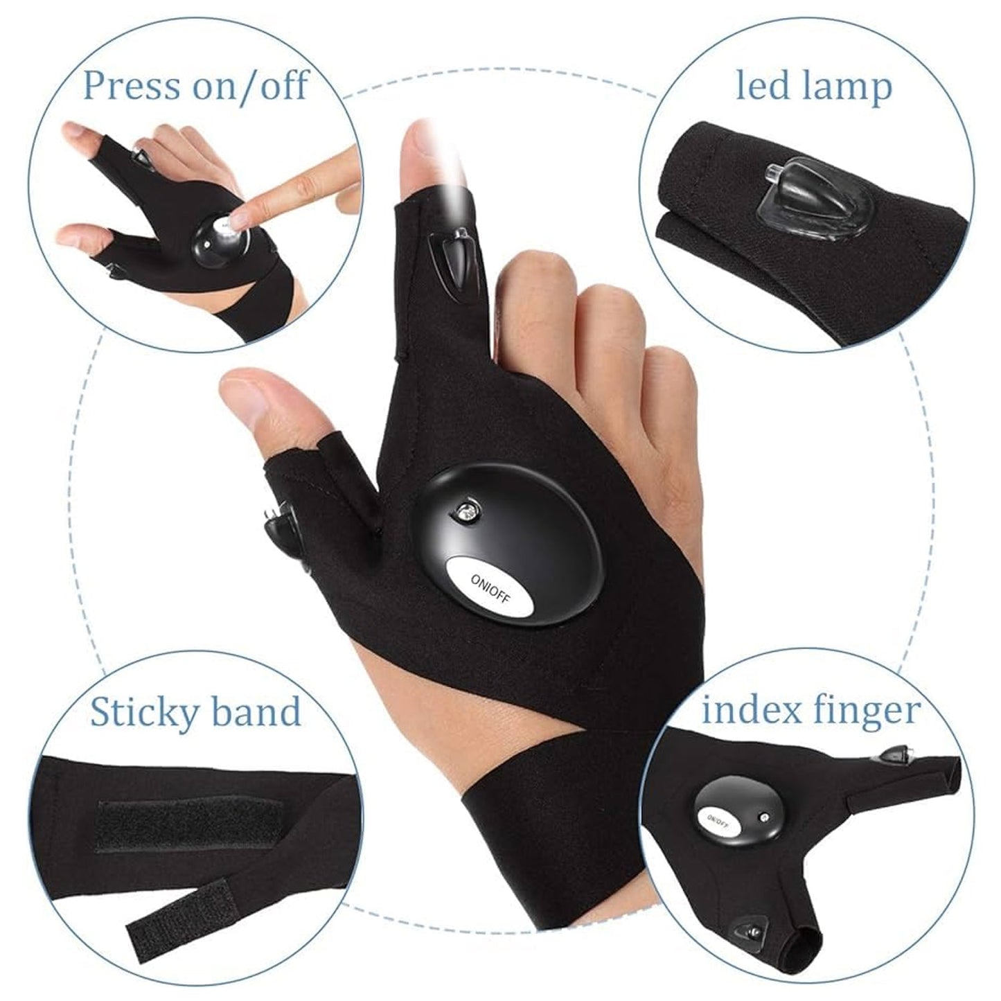 rechargeable LED flashlight gloves for men, hands-free work gloves with torch light, LED gloves for fishing camping and repair work, best LED gloves for mechanics and technicians,