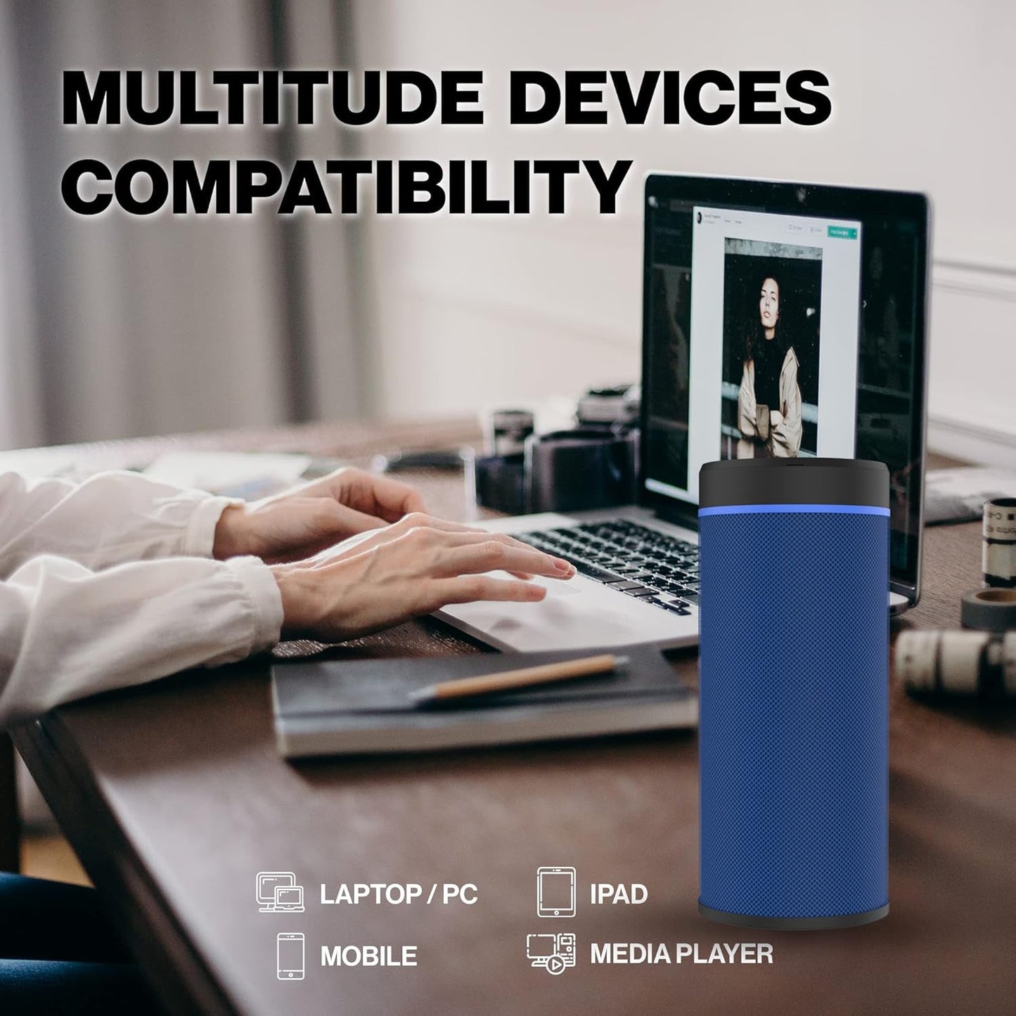 Bluetooth speaker, portable speaker, high bass speaker, wireless speaker, splash proof Bluetooth speaker, rechargeable speaker, FM USB speaker, travel speaker, outdoor music speaker, hands-free Bluetooth speaker