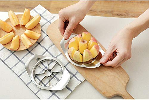 Apple slicer with 8 sharp blades for quick cutting, apple cutter, stainless steel fruit slicer, apple slicer with corer, vegetable cutter for kitchen, apple cutter silver, melon slicer, 8 blade fruit cutter