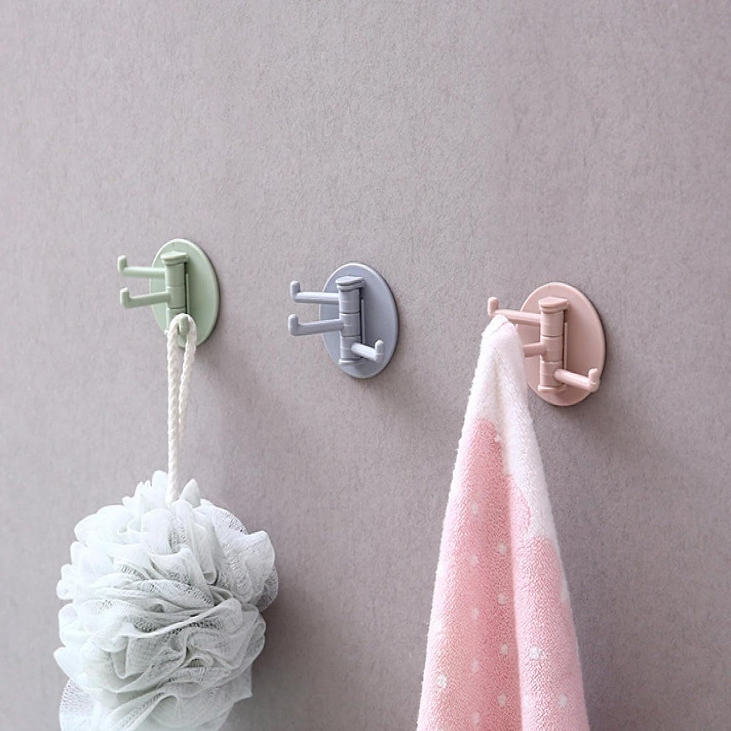 Punch-free sticky hook for easy kitchen storage, foldable sticky hook, 180 degree wall hook, punch-free hook, strong adhesive hook, rotatable bathroom hook, space-saving kitchen hook, ABS hook organizer