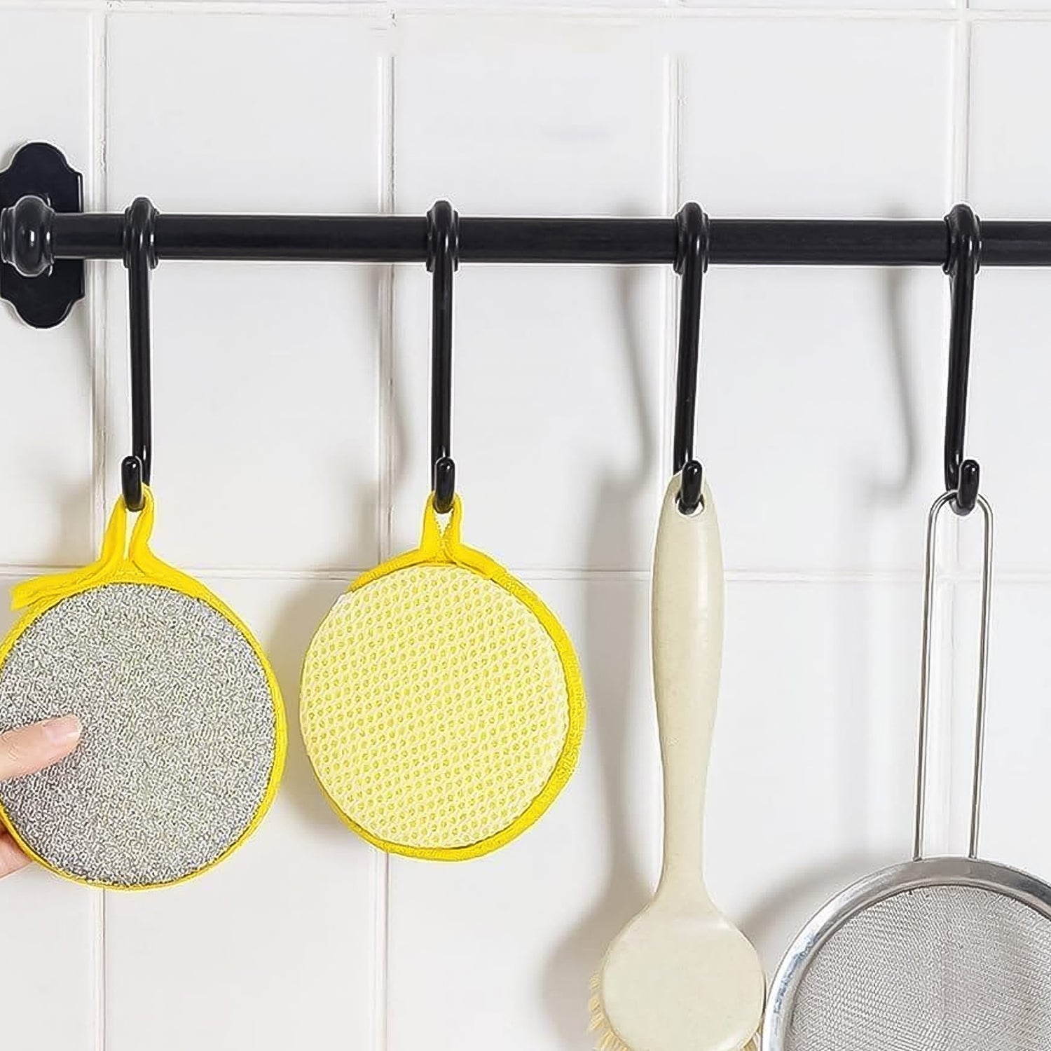 sponge scrubber for kitchen, dish brush with sponge, dual action cleaning sponge, dishwashing brush online India, compact kitchen cleaning tools,