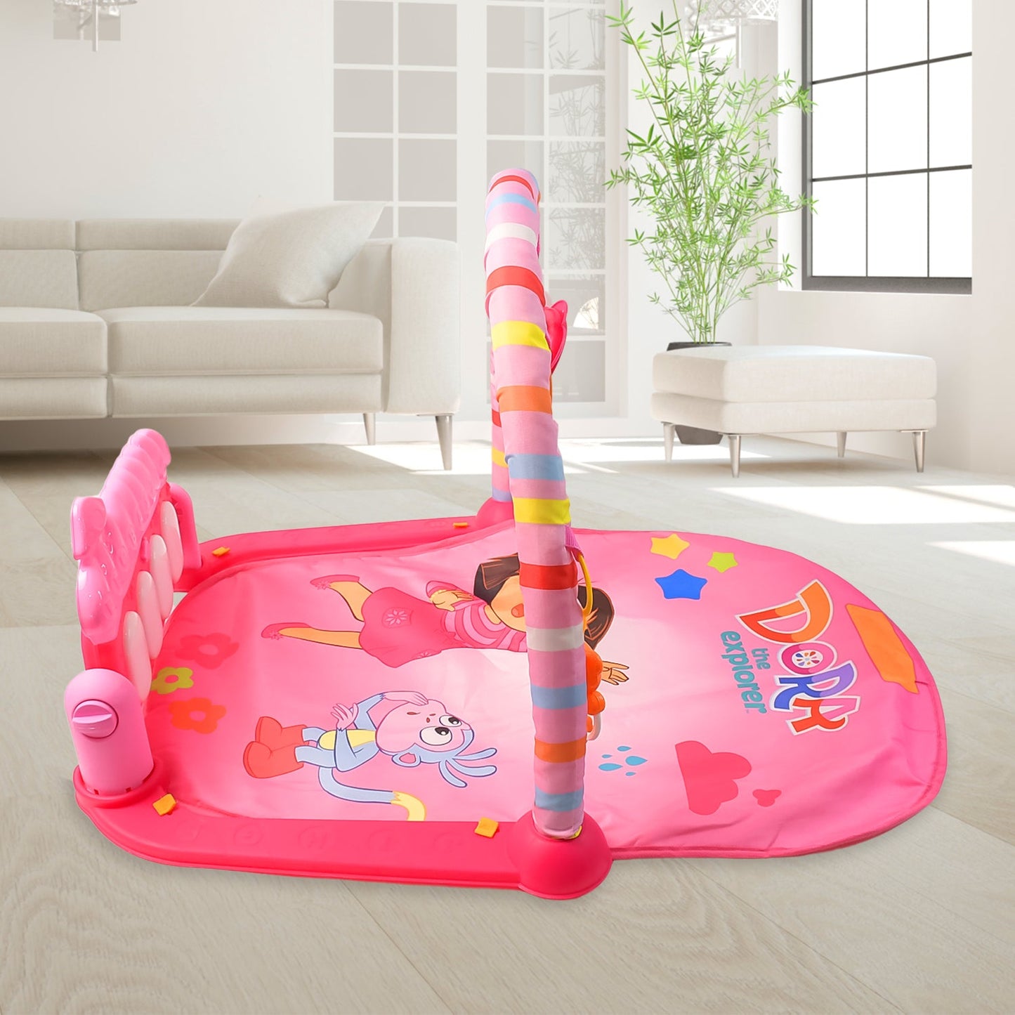 baby gym with piano and lights, music playmat for baby, interactive infant play mat, baby toy mat with hanging toys and music,